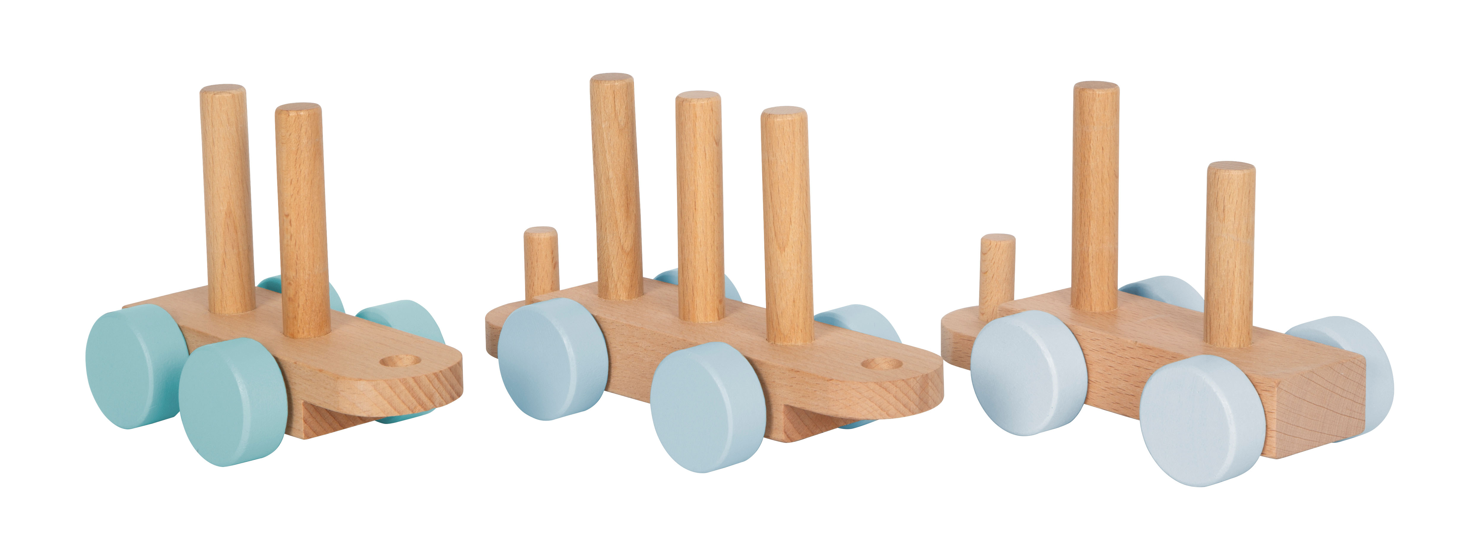 3 Holz-Wagons mit Rädern