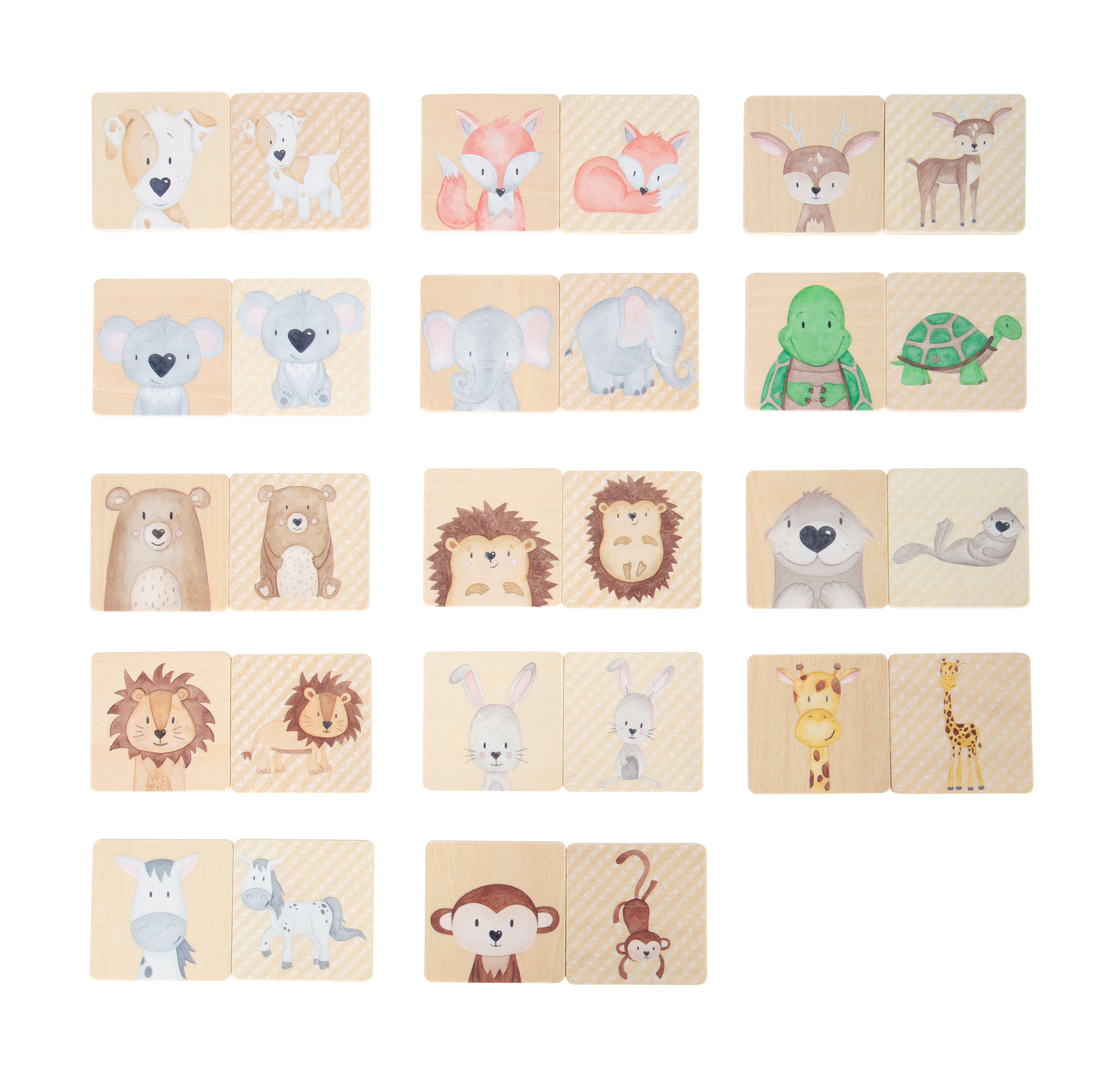 Tier-Memo aus Holz mit niedlichen Tierpaaren