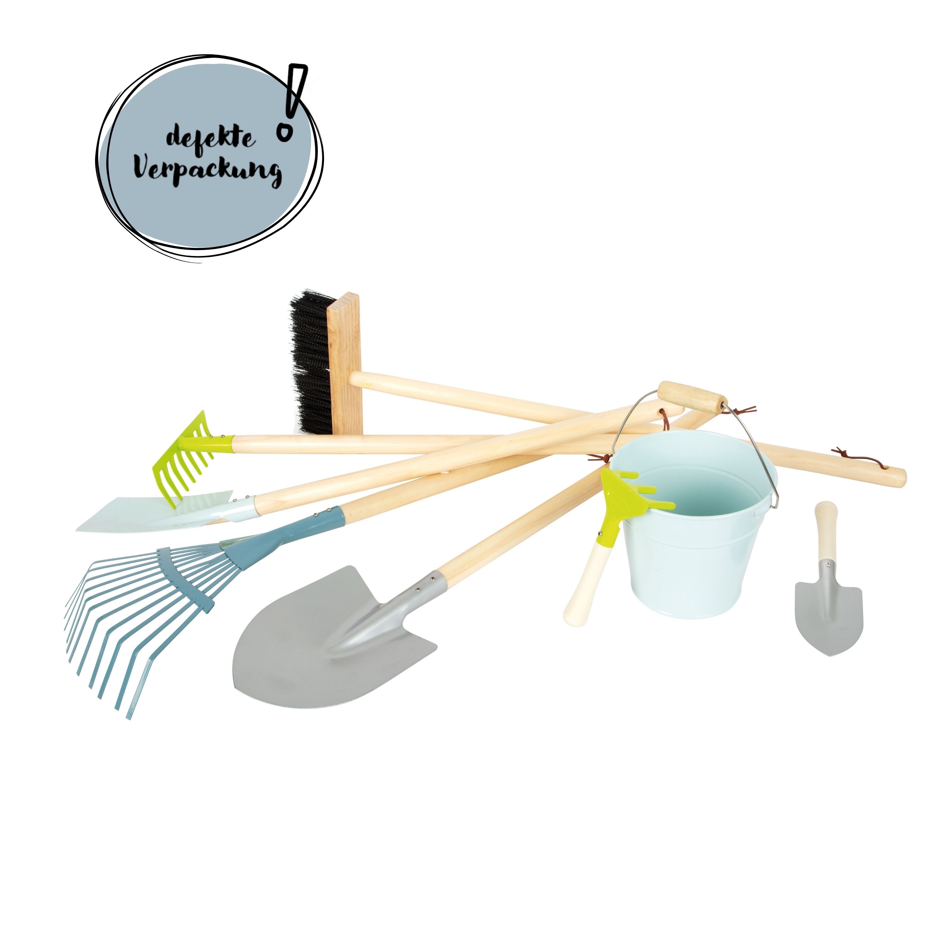 Gartenwerkzeuge-Set für Kinder mit defekter Verpackung
