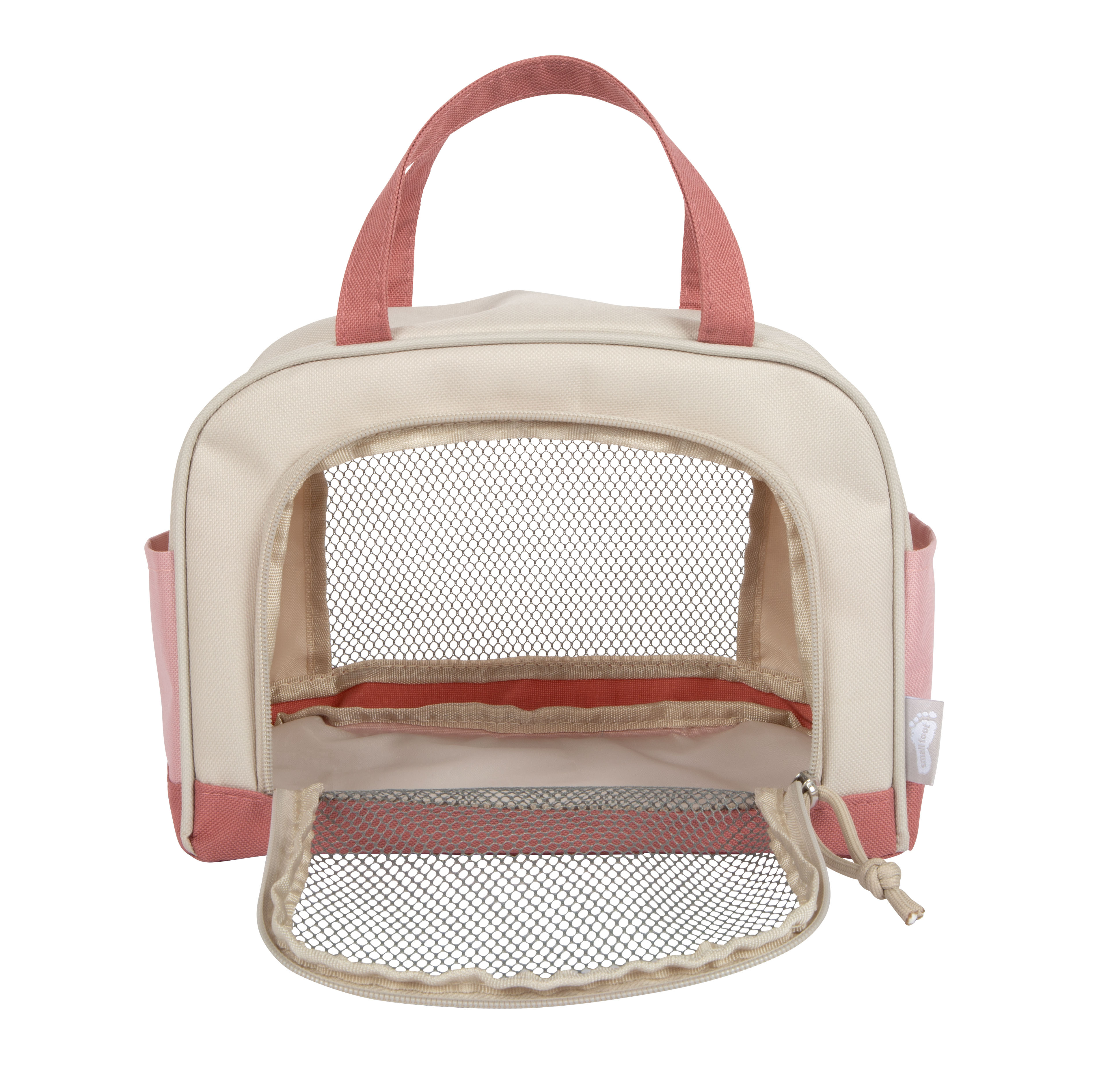 Kleiner Rucksack, Mesh-Netzfach, Tragelasche, Beige-Pink, Geteilter Innenraum
