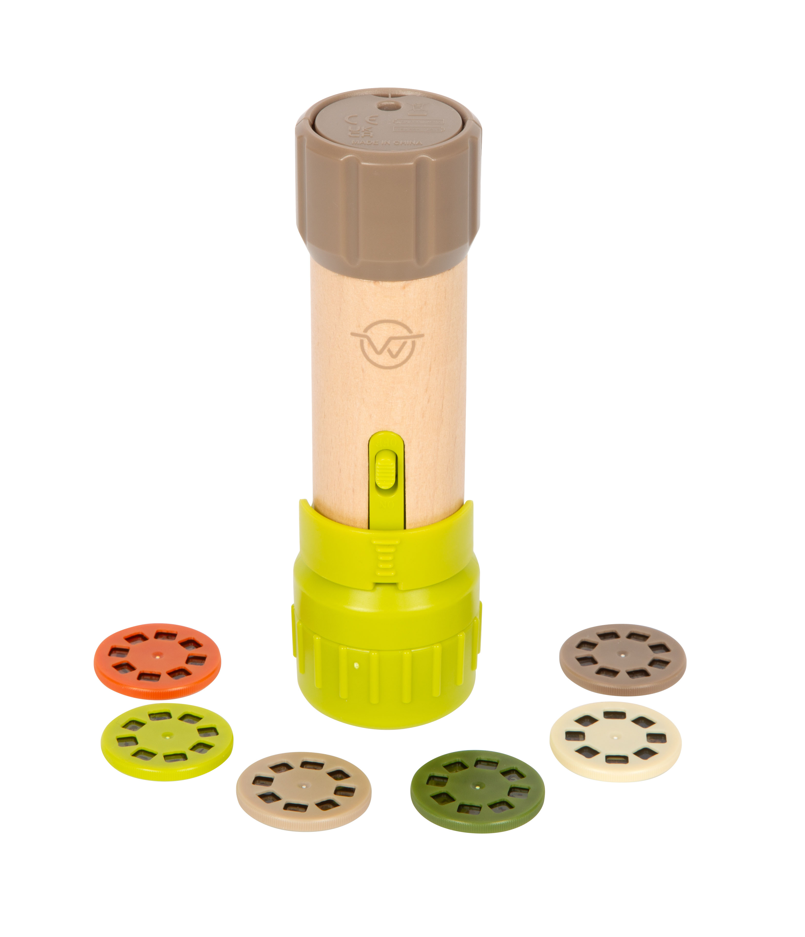 Kinder-Taschenlampe aus Holz mit sechs Projektor-Scheiben