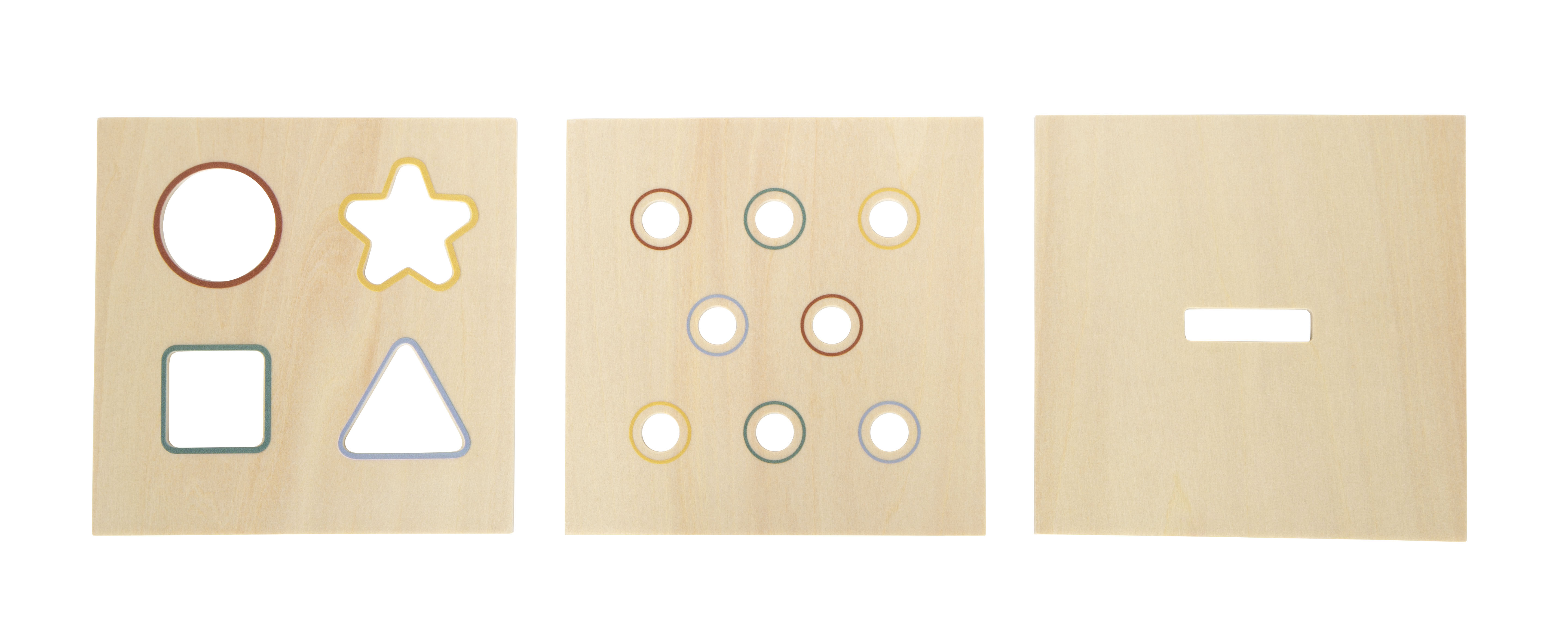 Drei verschiedene Deckel für Montessori-Steckspiel