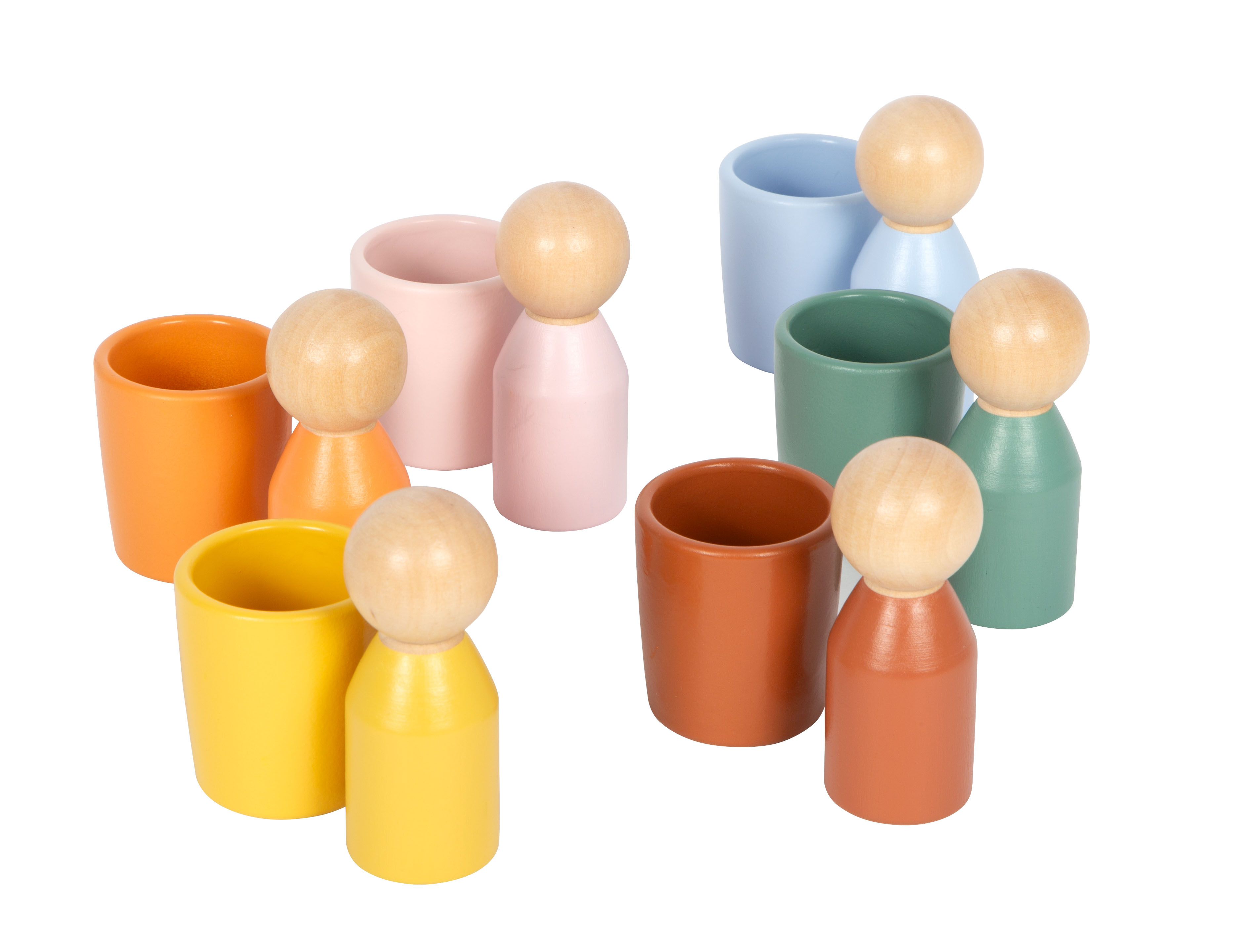 Montessori Sortierspiel mit Holzfiguren und Bechern für Kinder