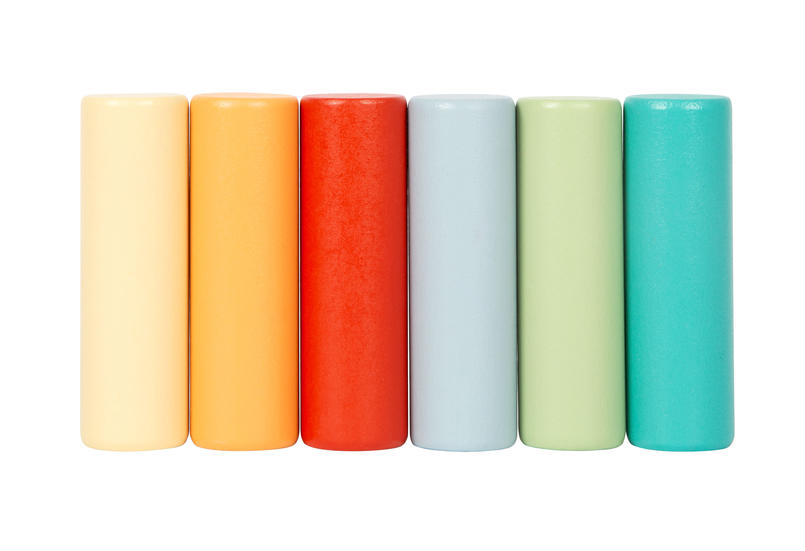 Sechs bunte Holzzylinder für Kinder-Klopfbank