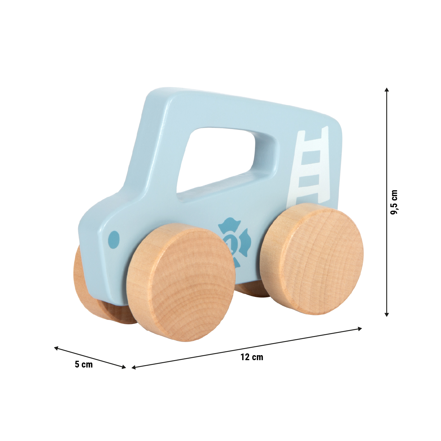 Schiebeauto blau Größenskizze
