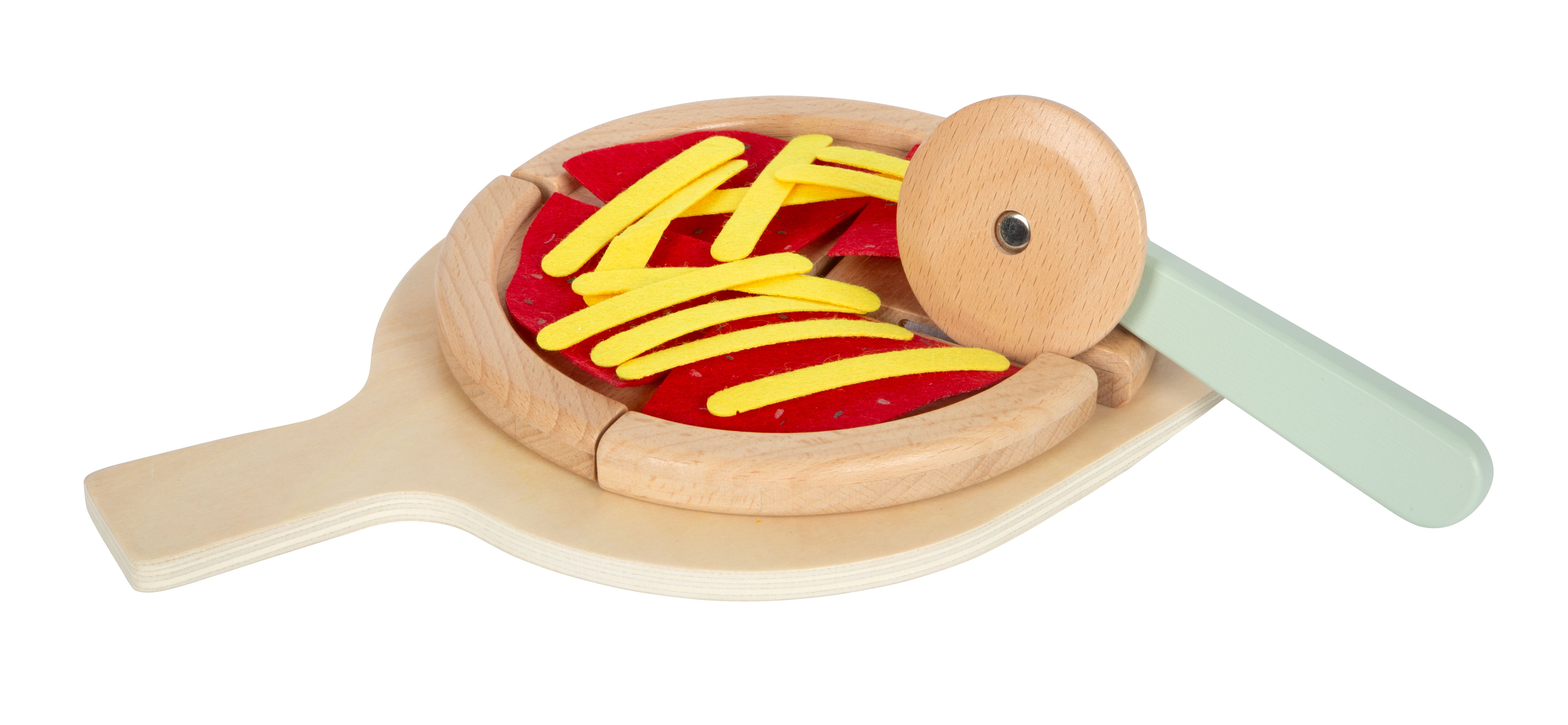 Spielzeug Pizza aus Holz mit Pizzaschneider