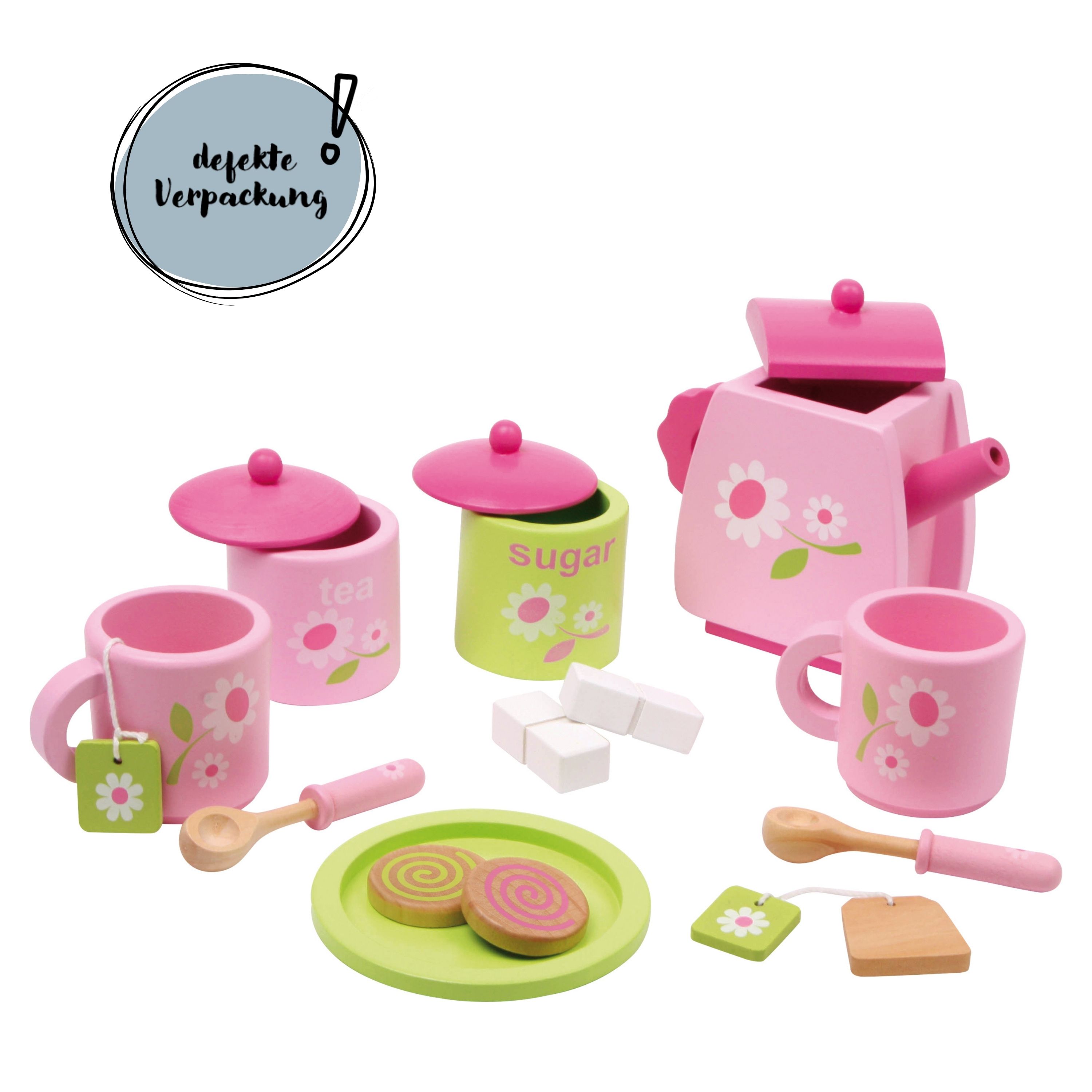 Pinkes Teeservice Spielset für Kinder mit defekter Verpackung