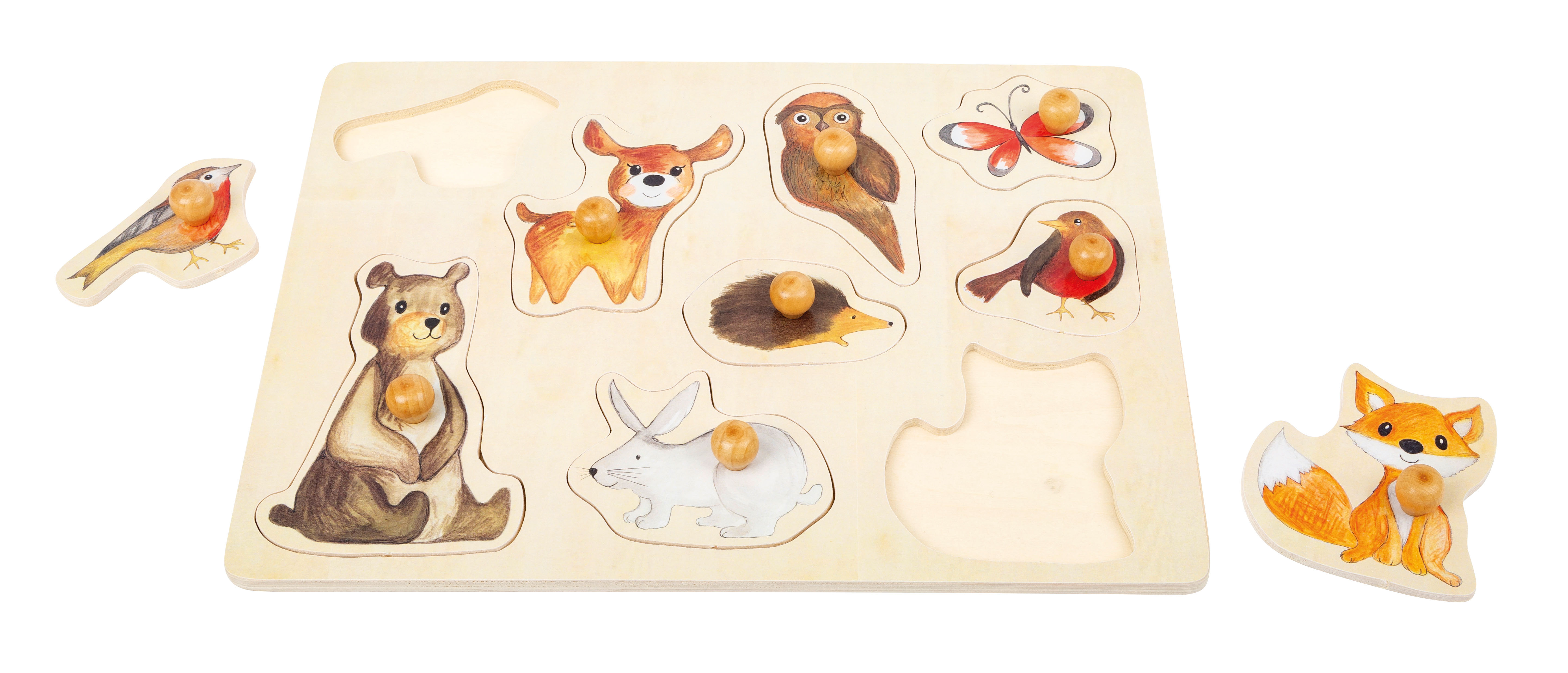 Steckpuzzle mit unterschiedlichen Bewohnern des Waldes