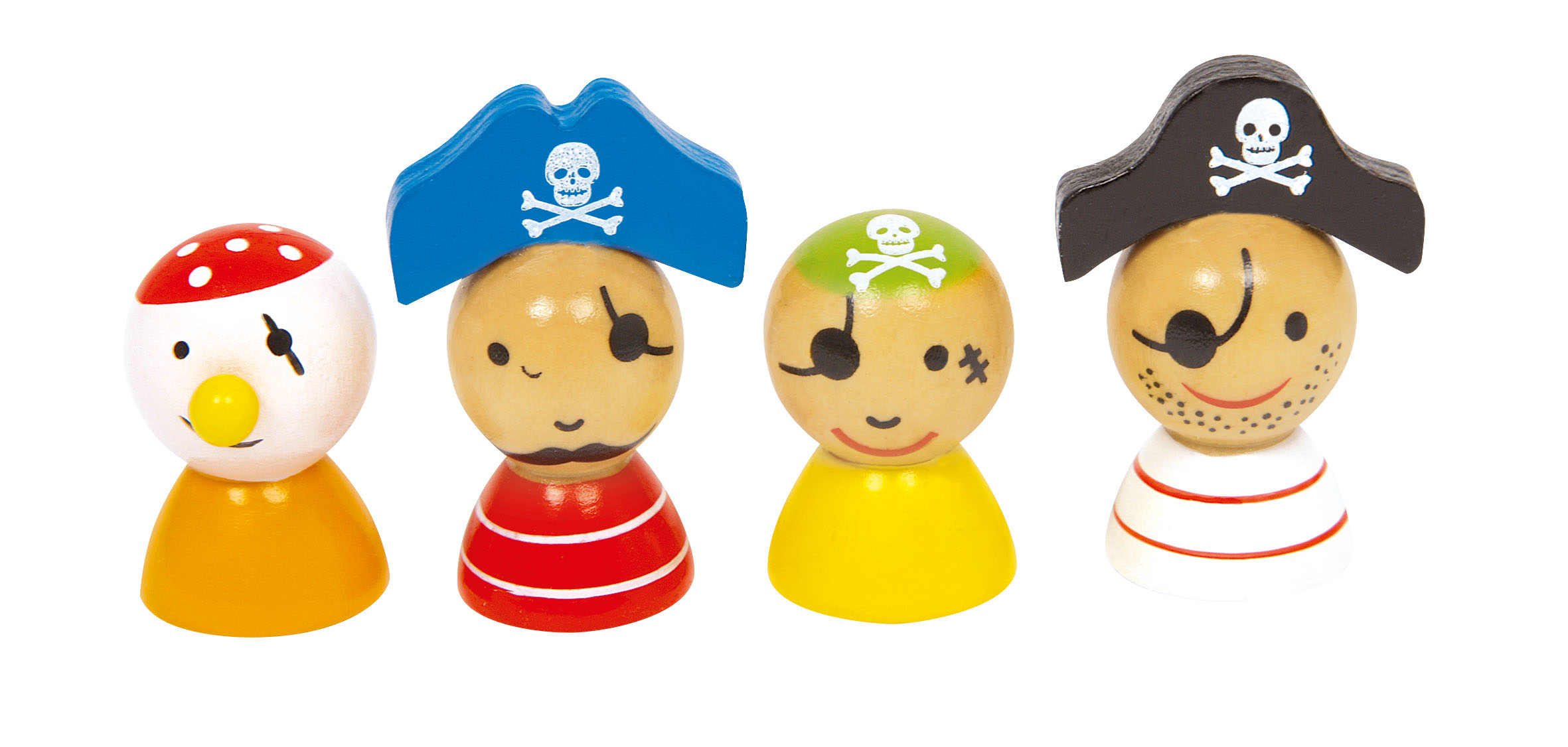 Vier bunte Piraten Spielfiuren aus Holz