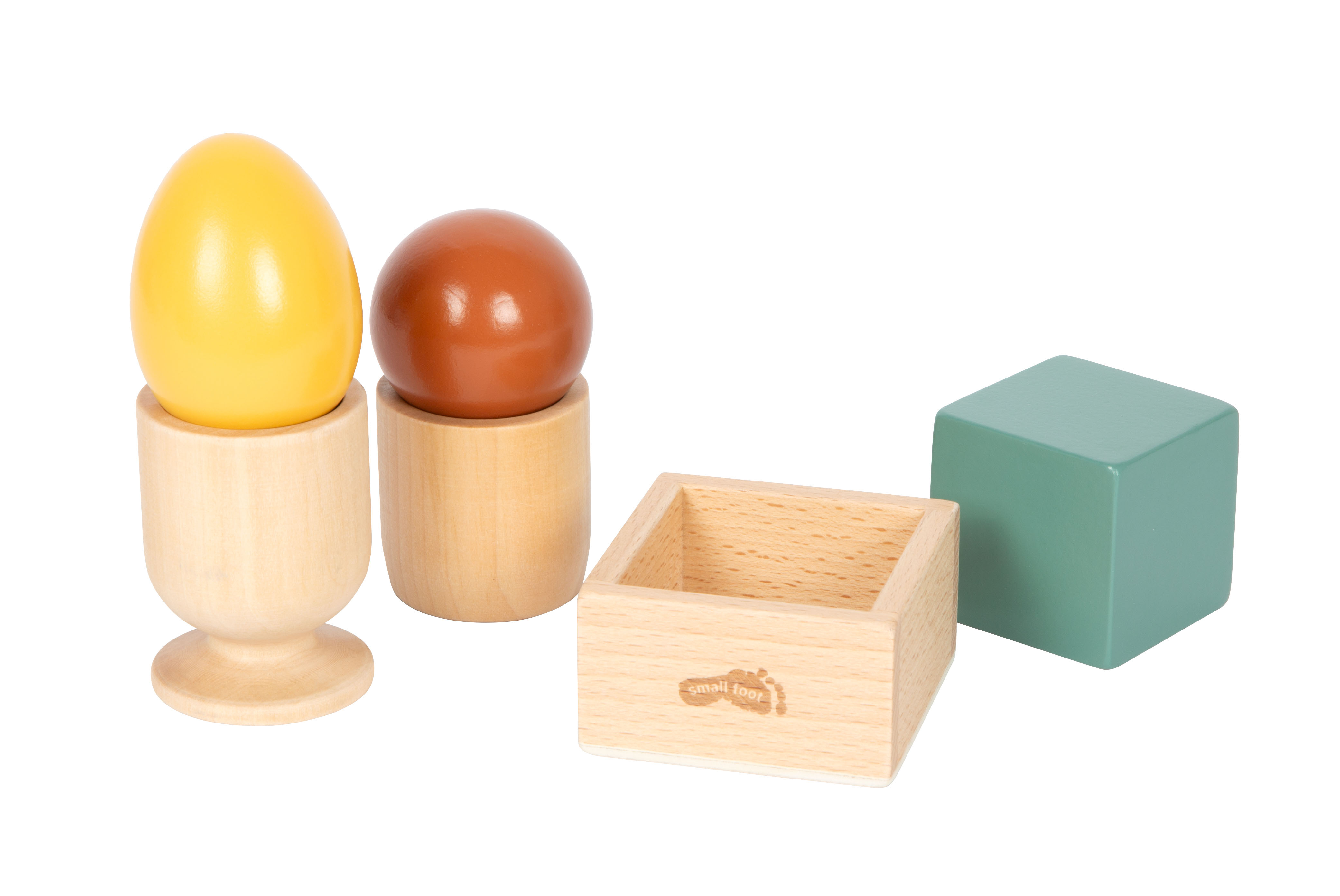 Montessori Sortierspiel aus Holz mit Kugel, Würfel und Ei