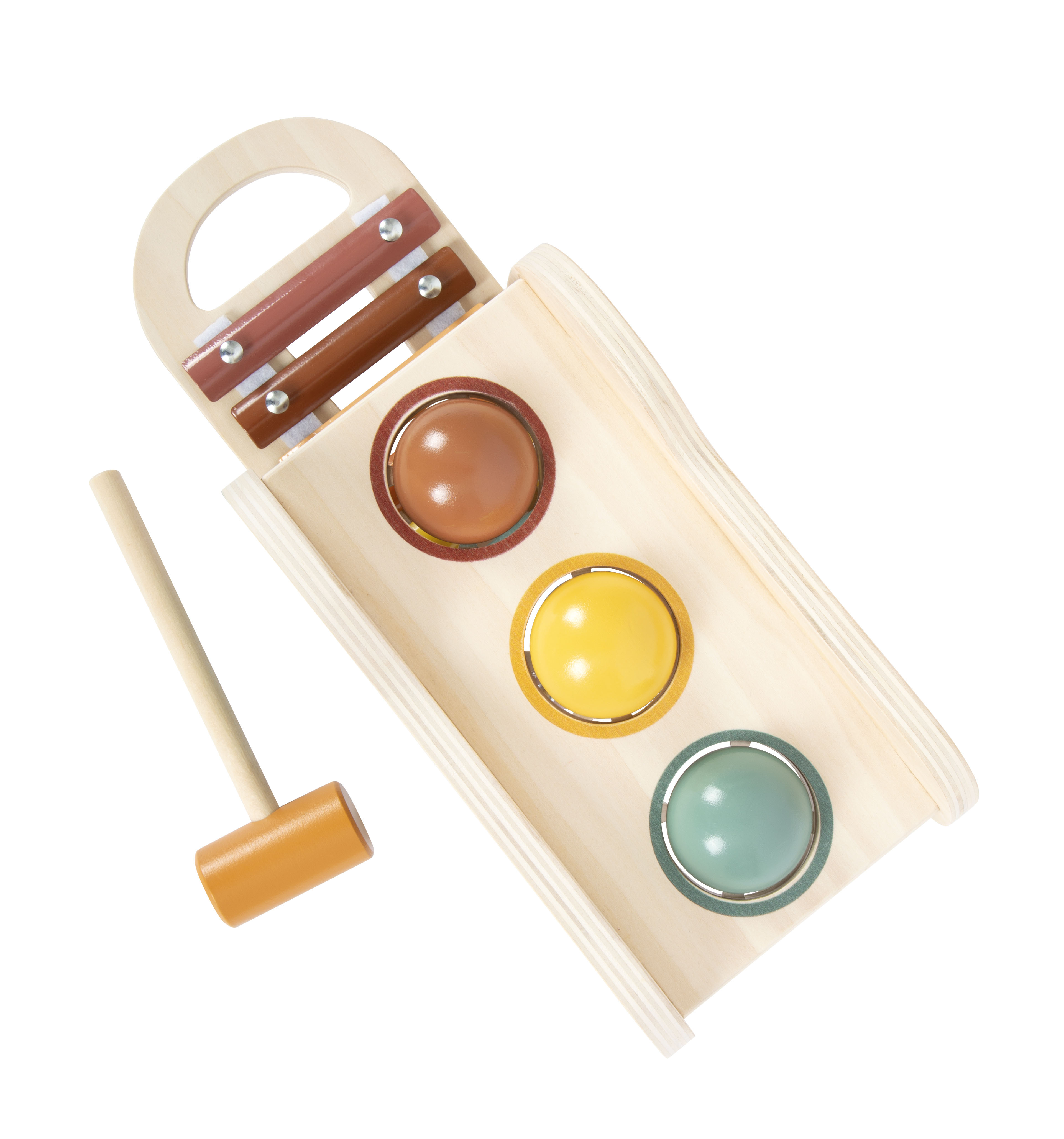 Kinder-Klopfbank aus Holz mit Kugeln und Hammer