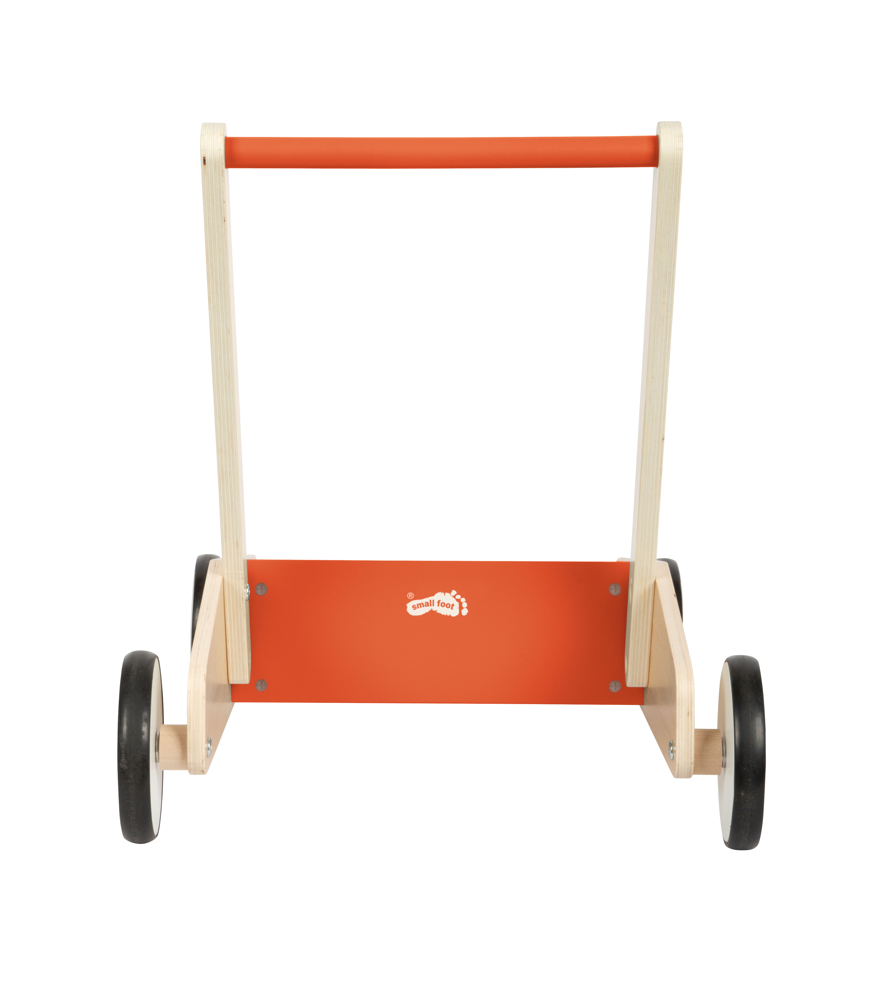 Lauflernwagen aus Holz mit kupferroten Elementen