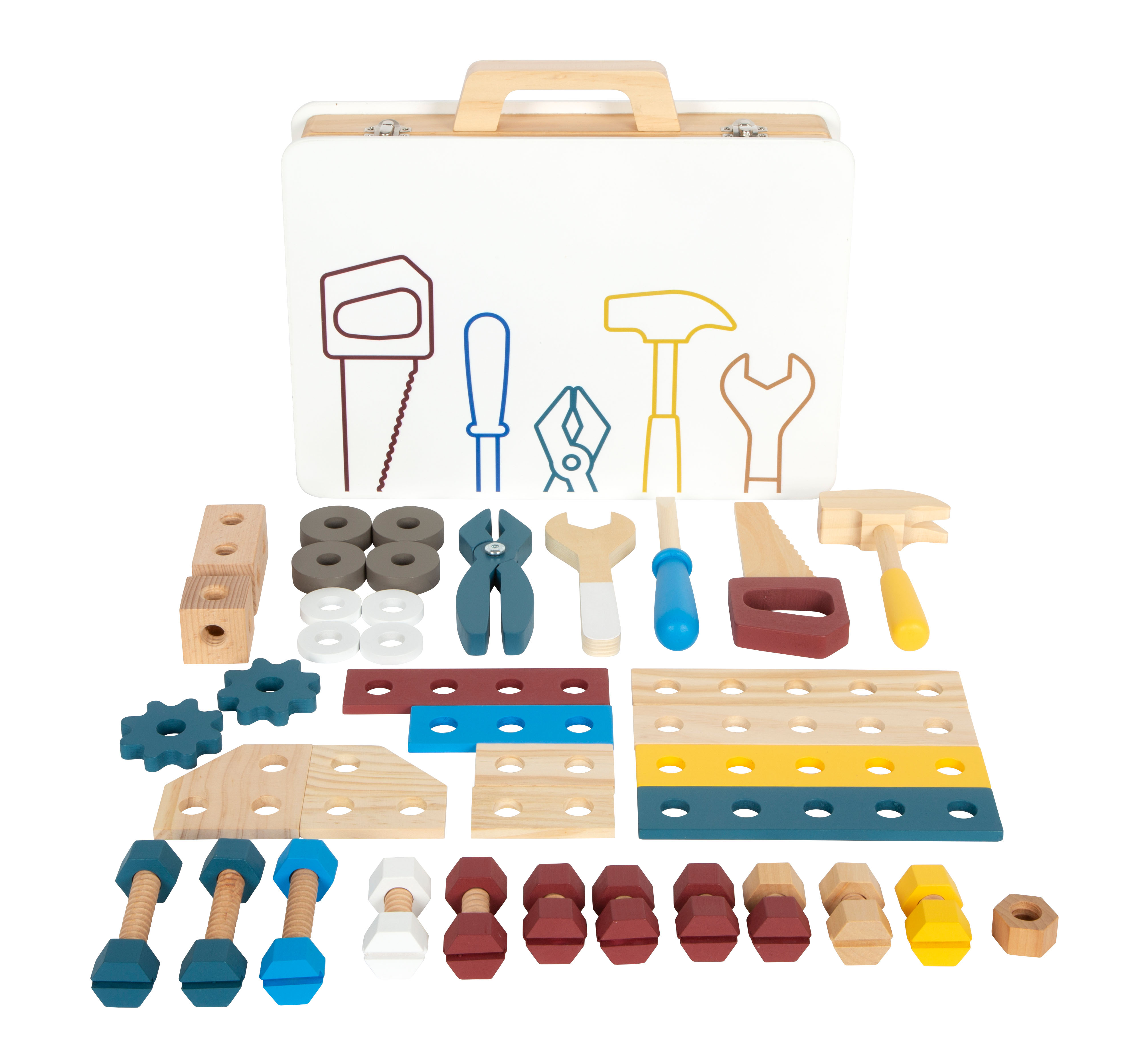 Kinder-Werkstattspielzeuge im Holzkoffer