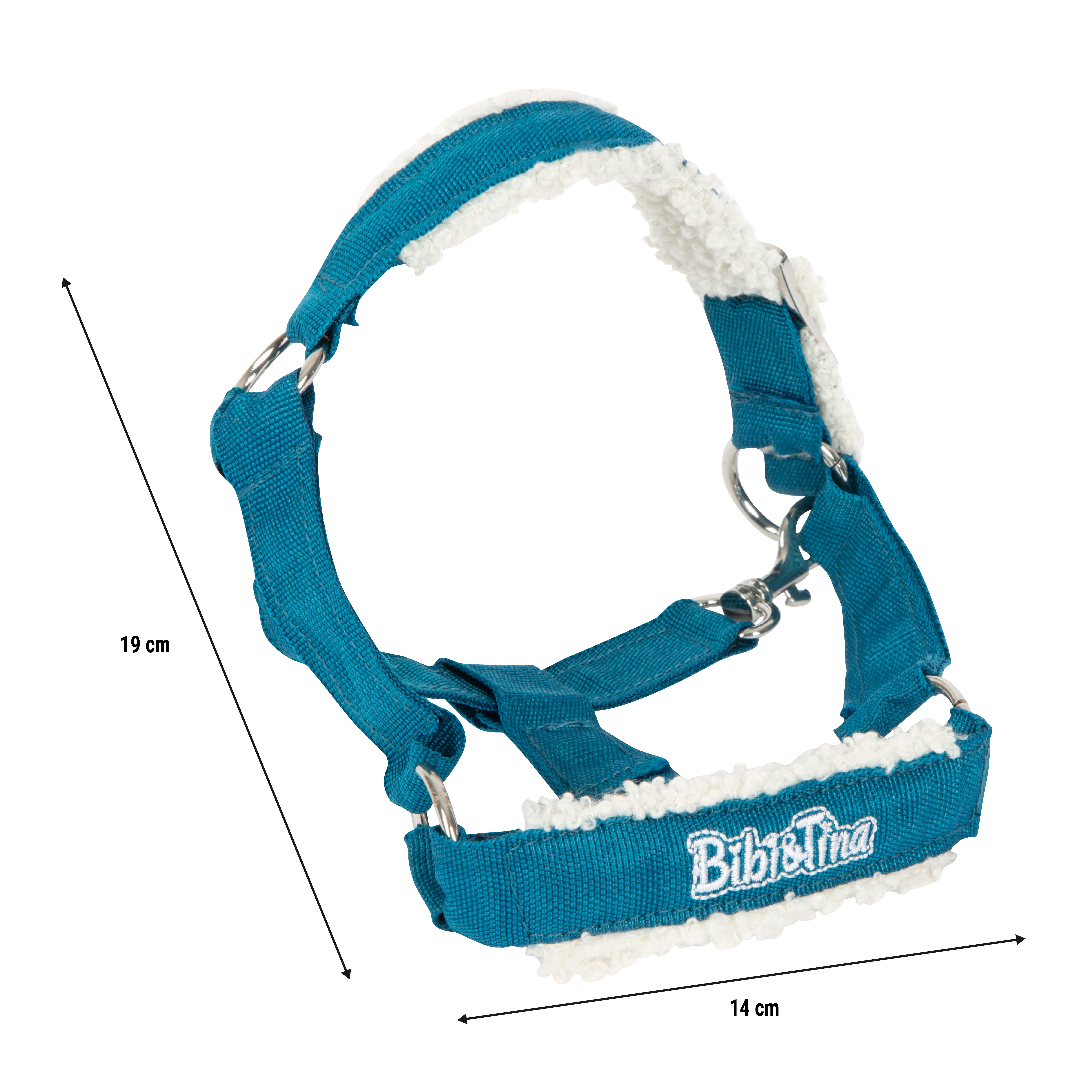 Maßstabsskizze vom blauen Bibi & Tina Hobby Horse Halfter