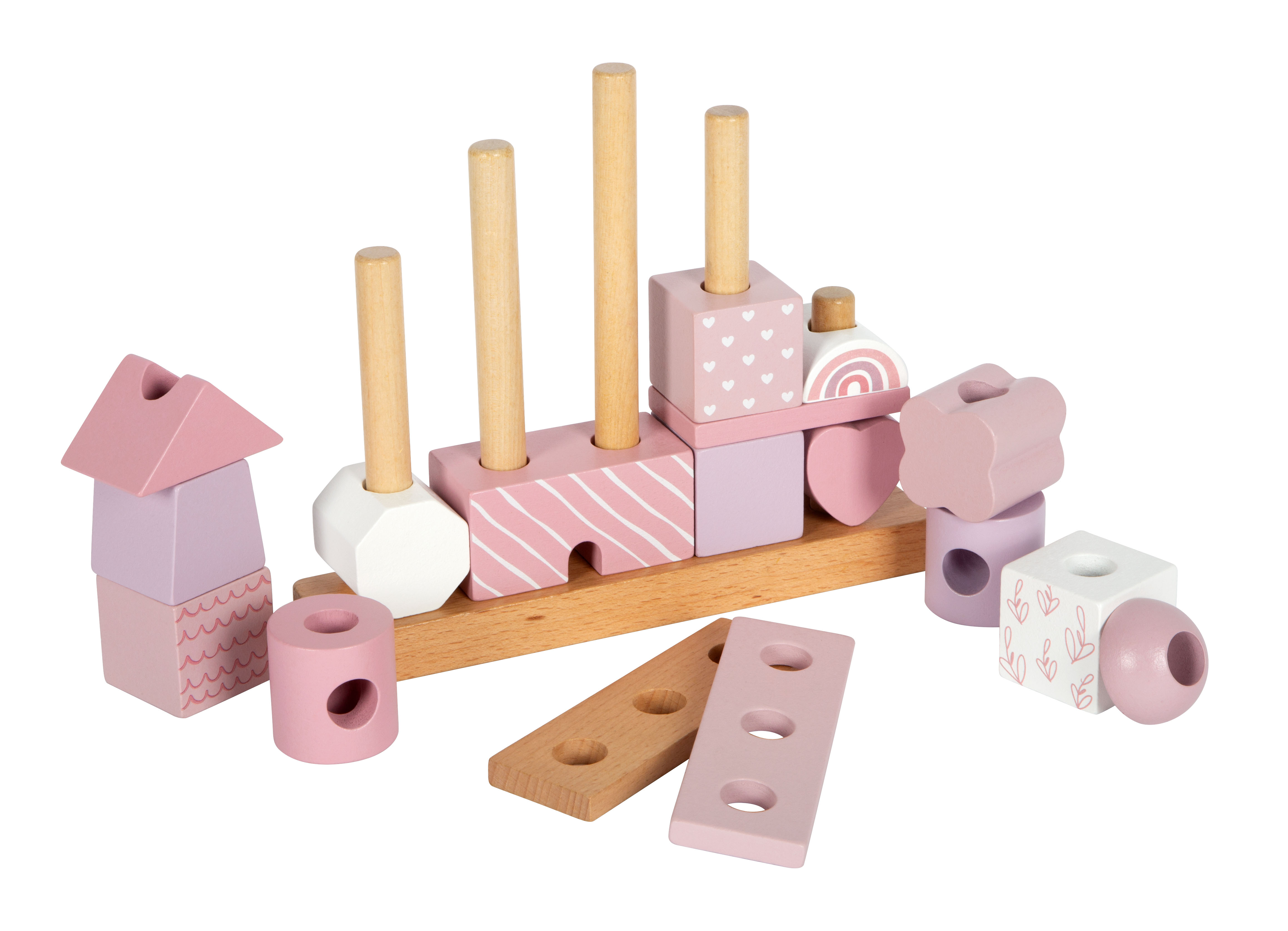 Stapelhaus aus Holz mit verschiedenen Motiven