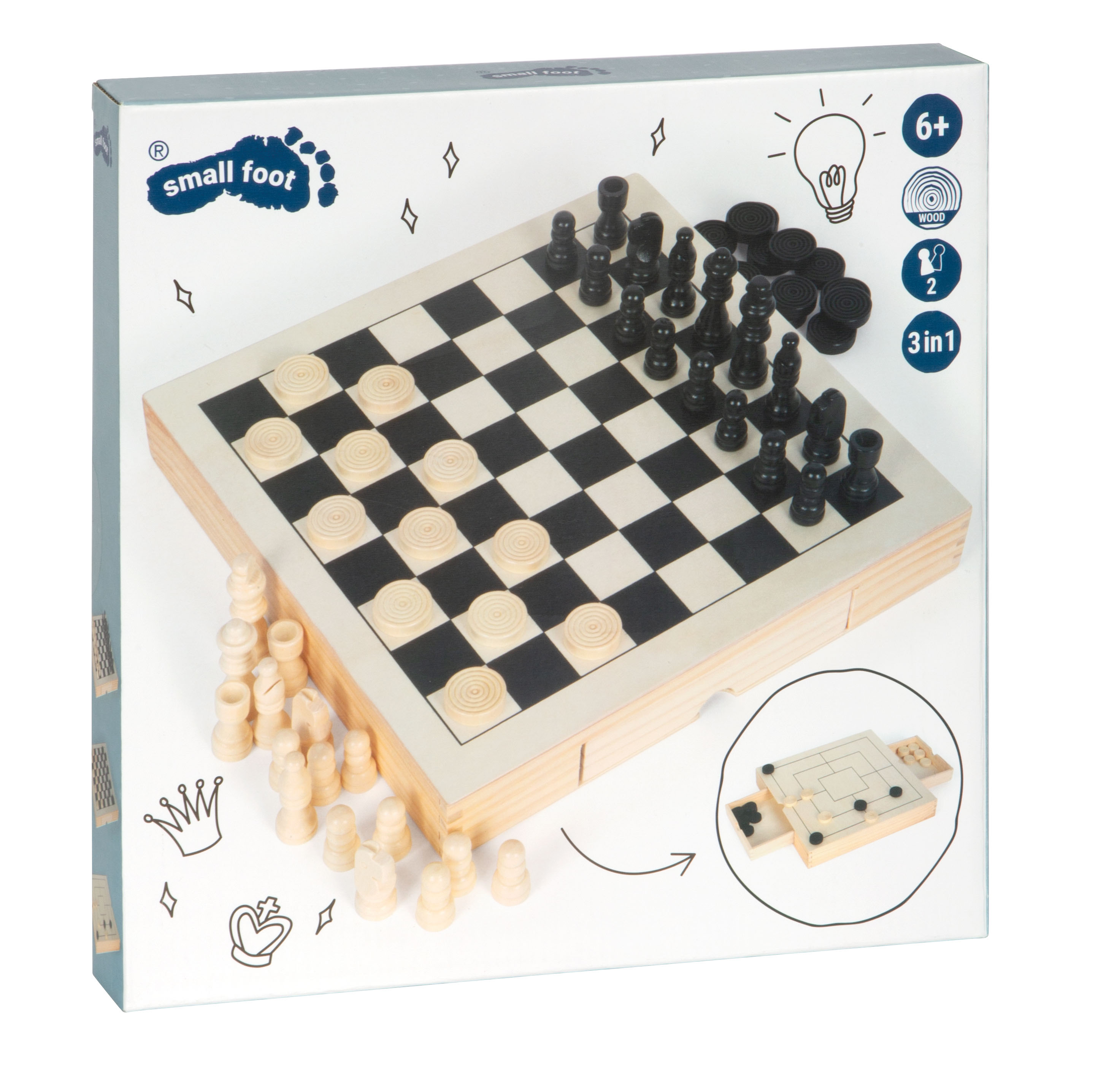 Spiele-Set Schach, Dame & Mühle für Kinder