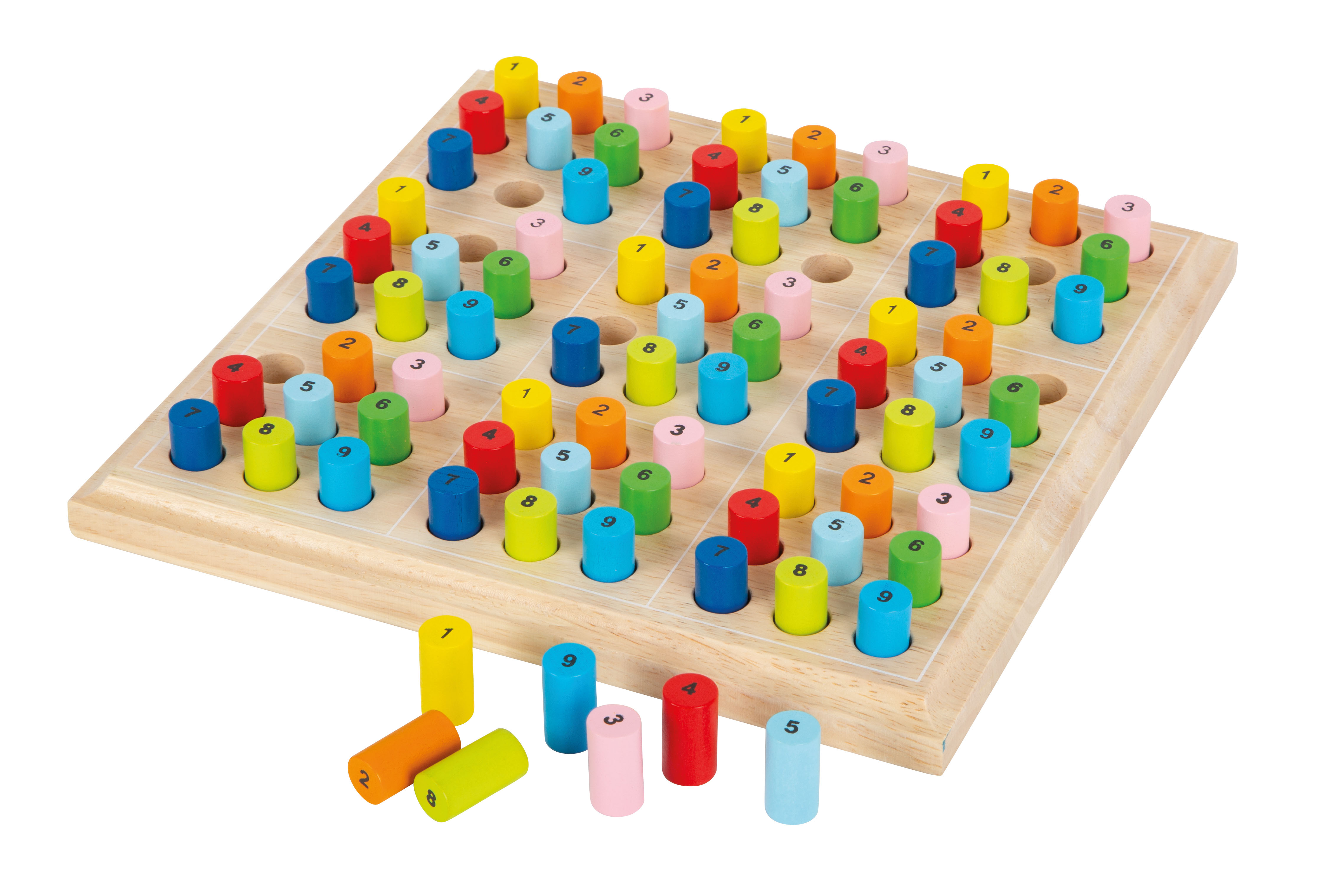 Holz-Sudoku mit bunten Zahlen