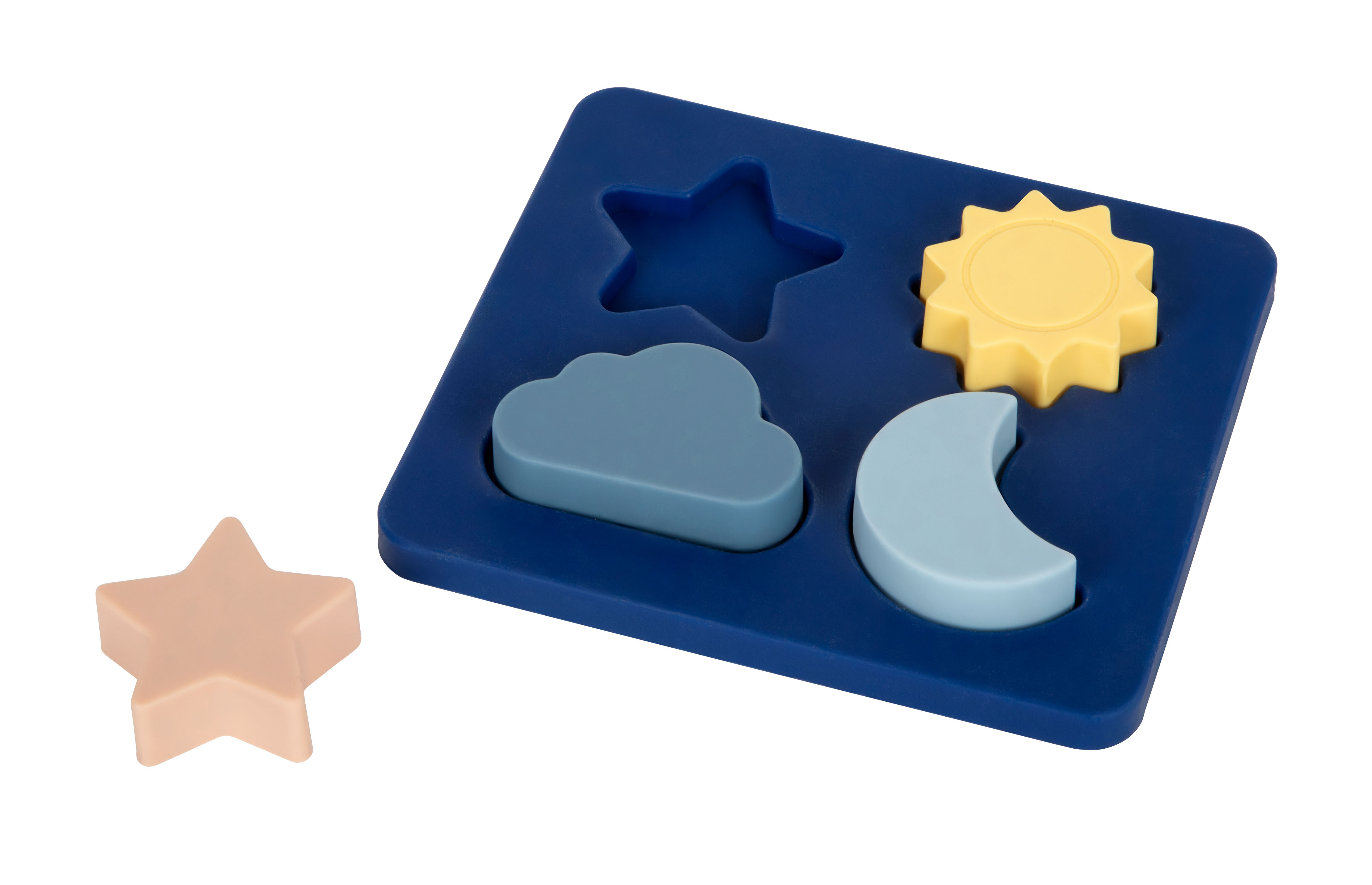 Babyspielzeug Puzzle aus Silikon mit Stern, Sonne, Wolke und Mond
