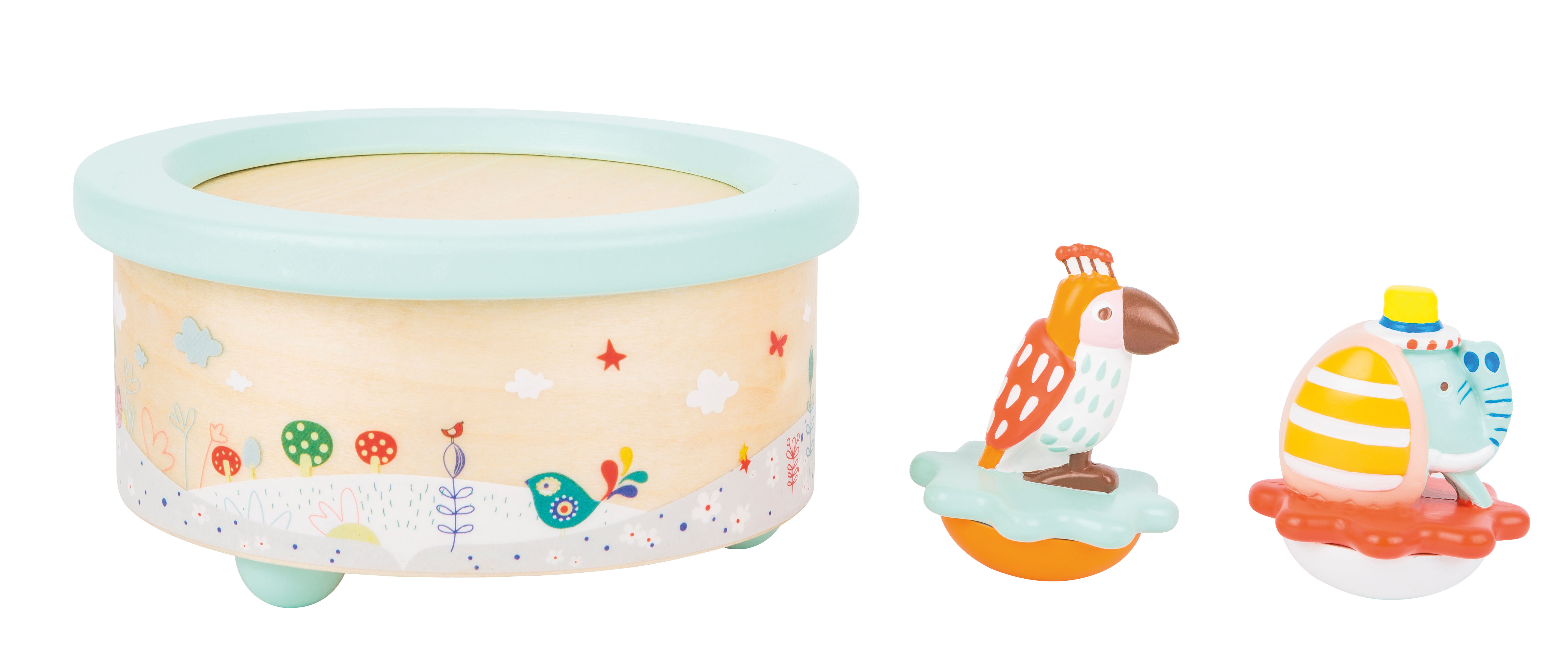 Spieluhr Papagei und Elefant für Kinder