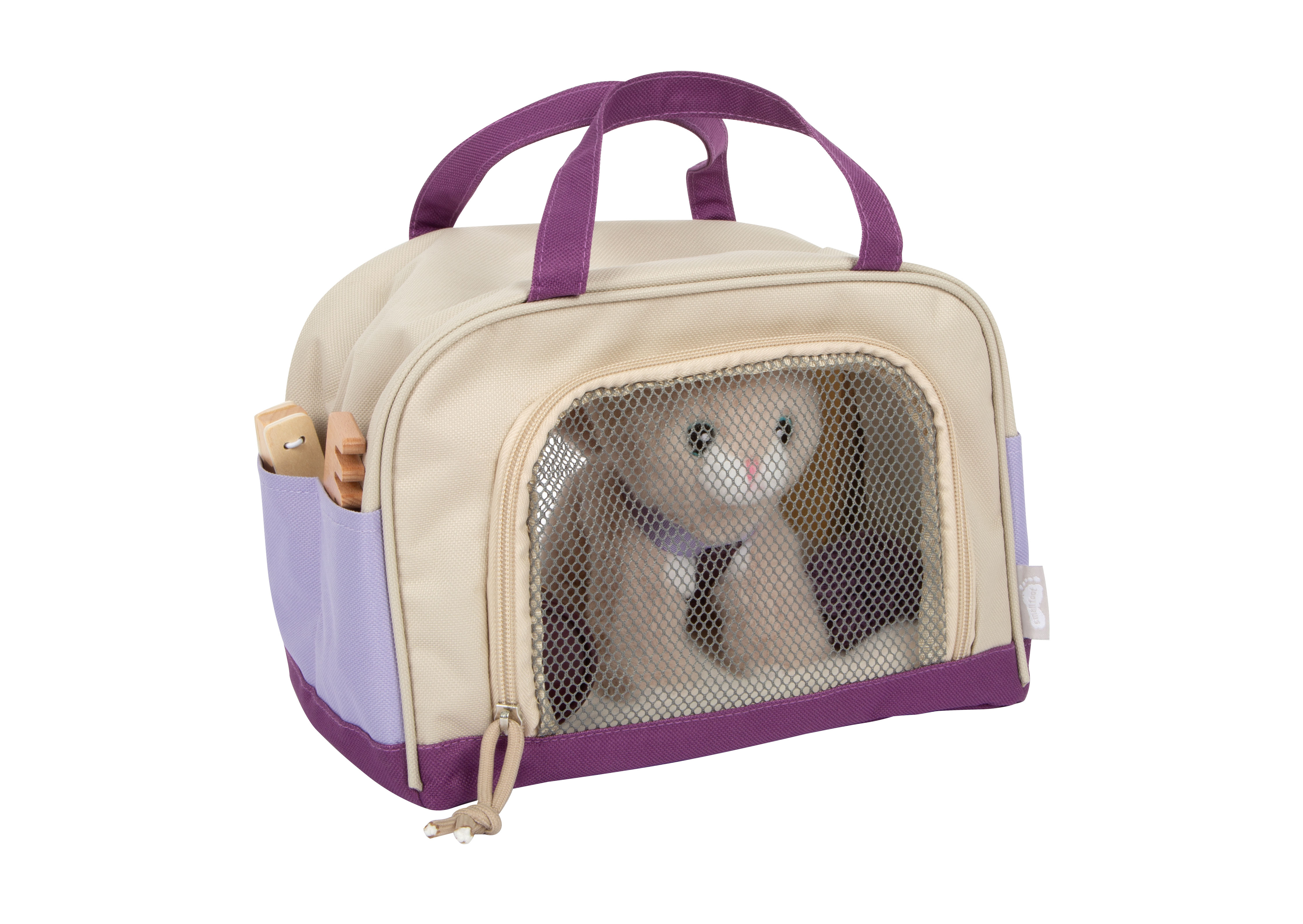 Katze mit Tasche und Pflegeset mit Tasche geschlossen