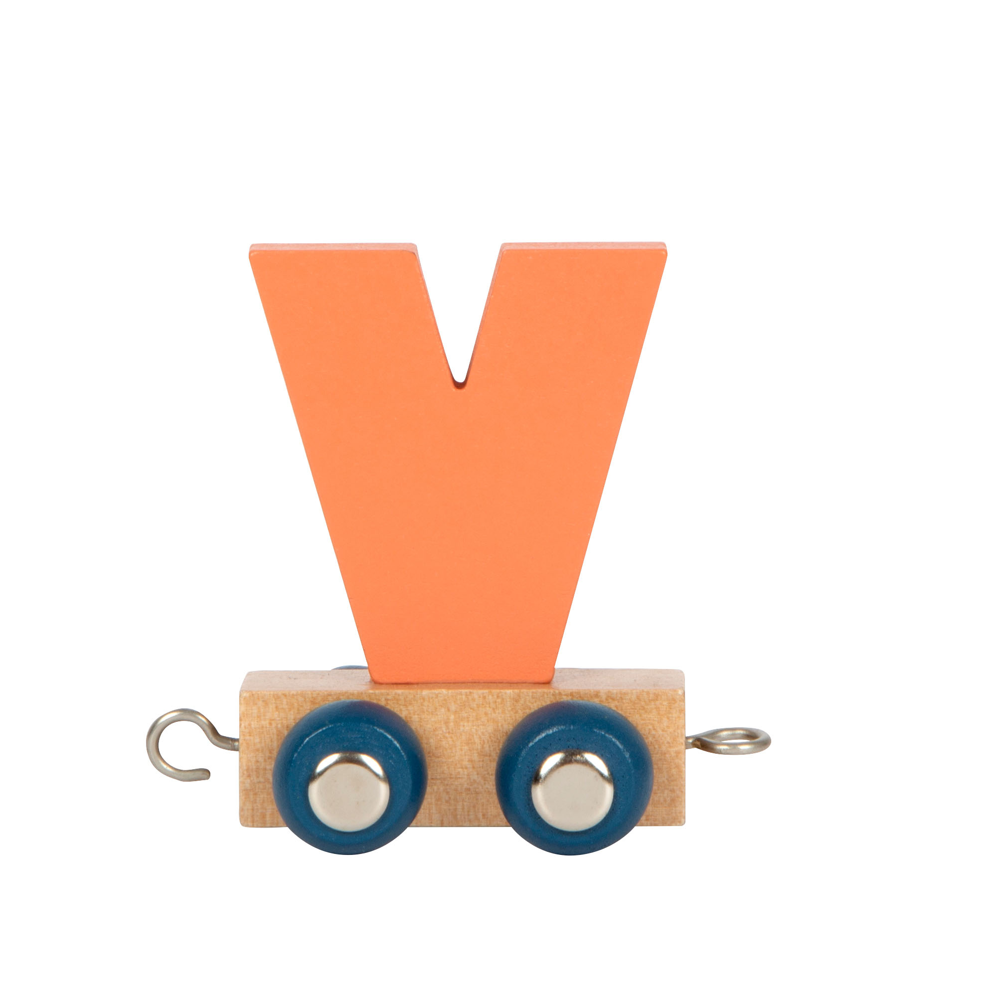 Orangener Buchstabenzug V aus Holz