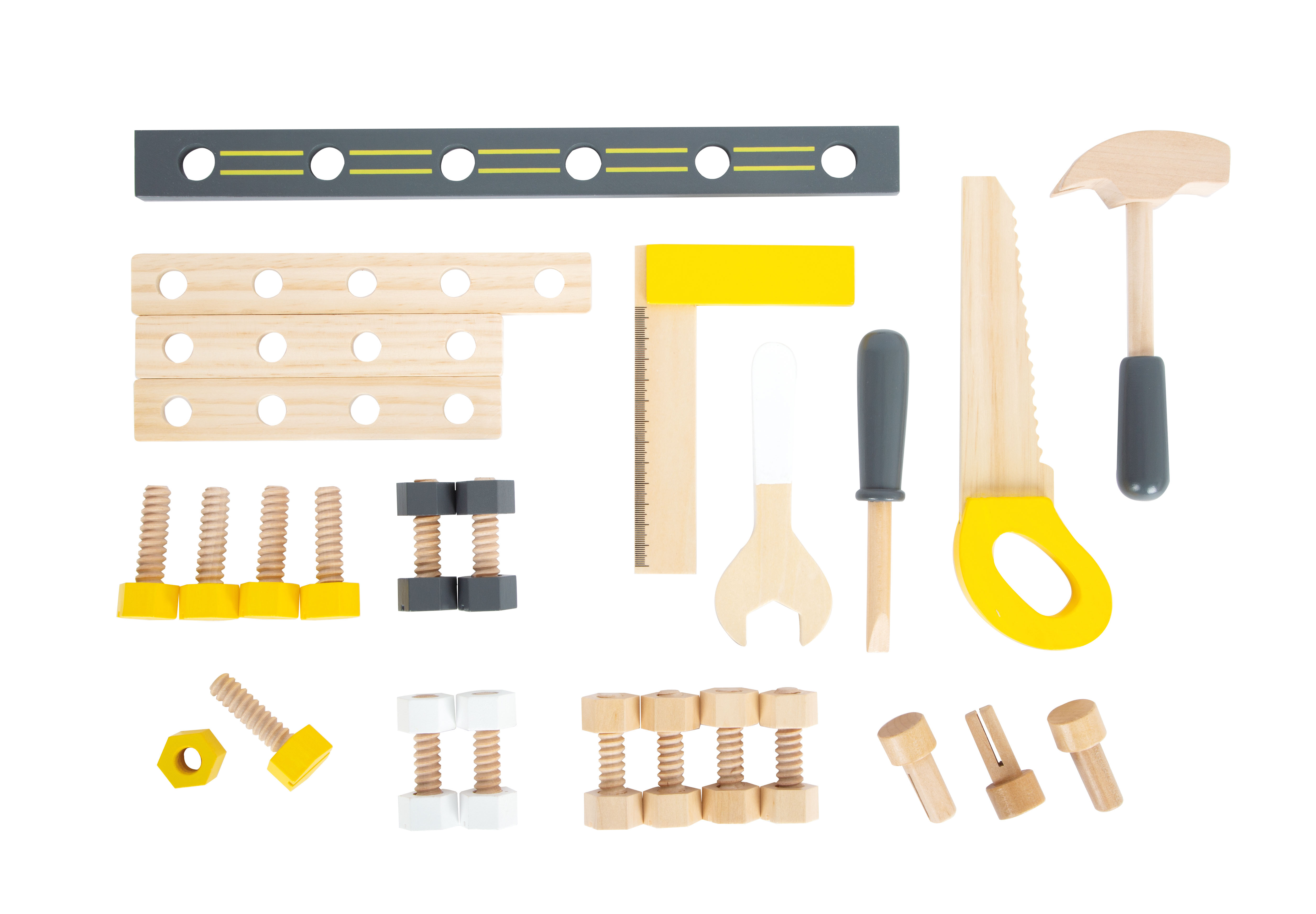 Kinder-Werkbank und Werkzeuge aus Holz