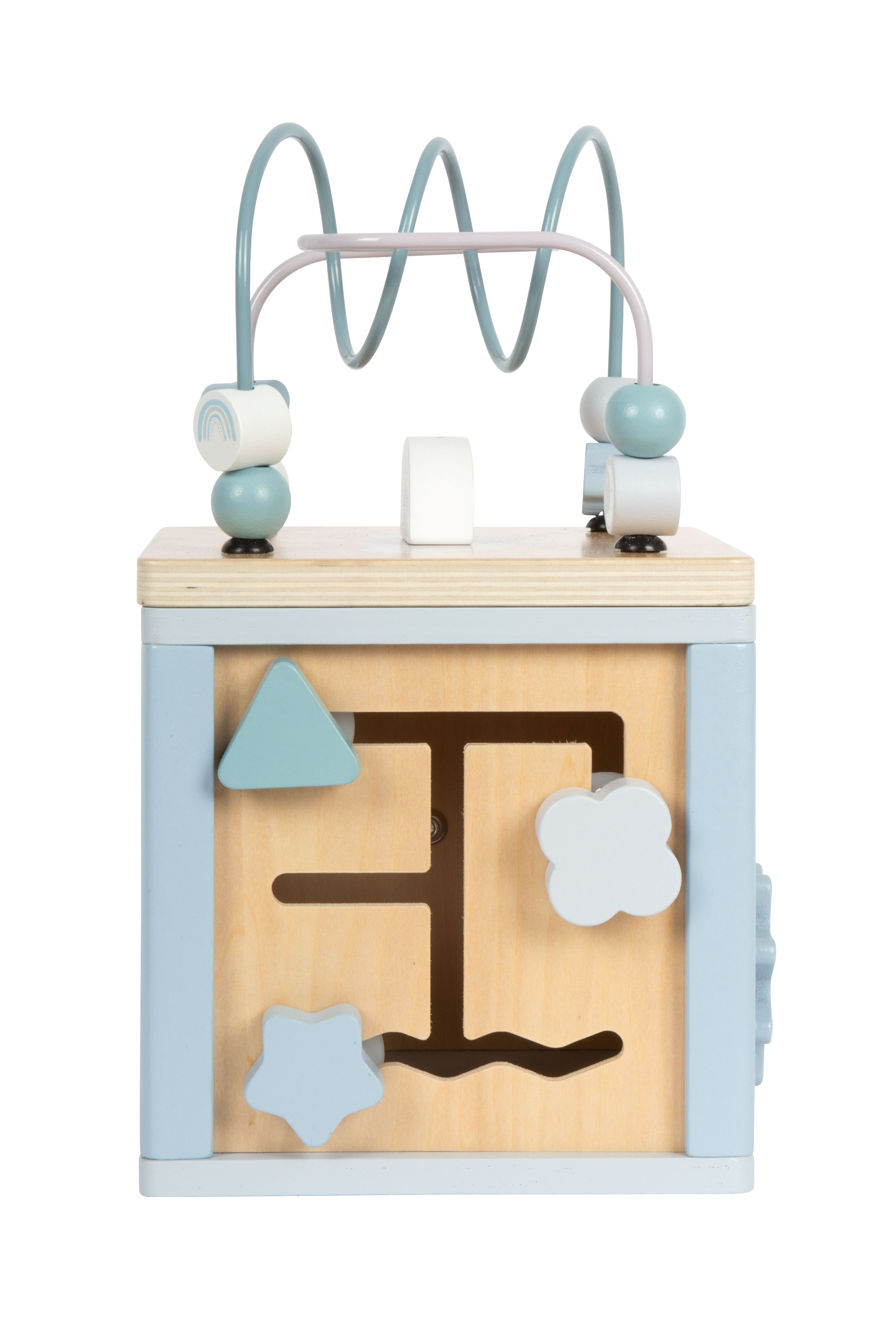 Motorikwürfel aus Holz mit Schiebespiel für Kinder