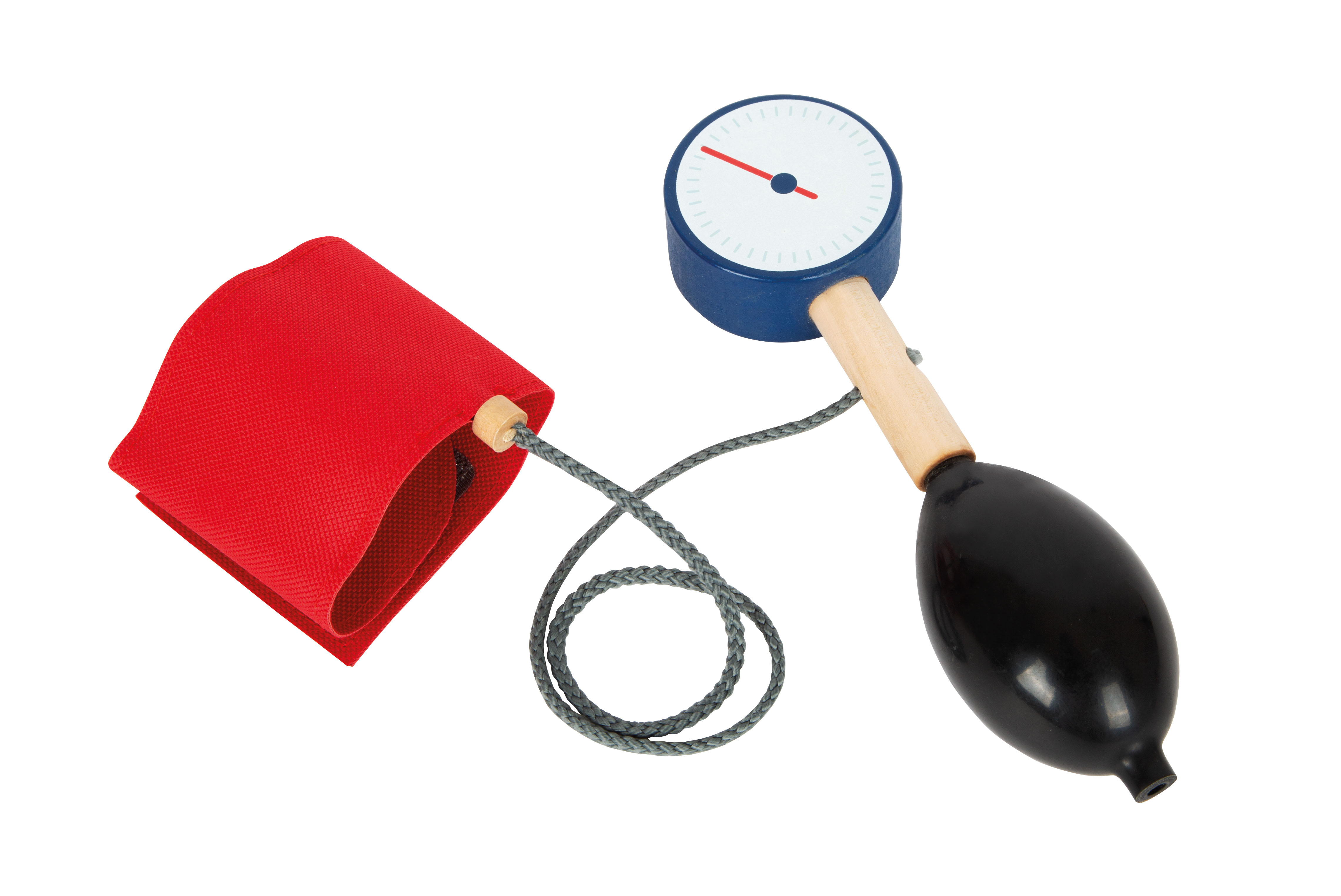 Blutdruckmessgerät mit Pumpball und Manschett aus Holze