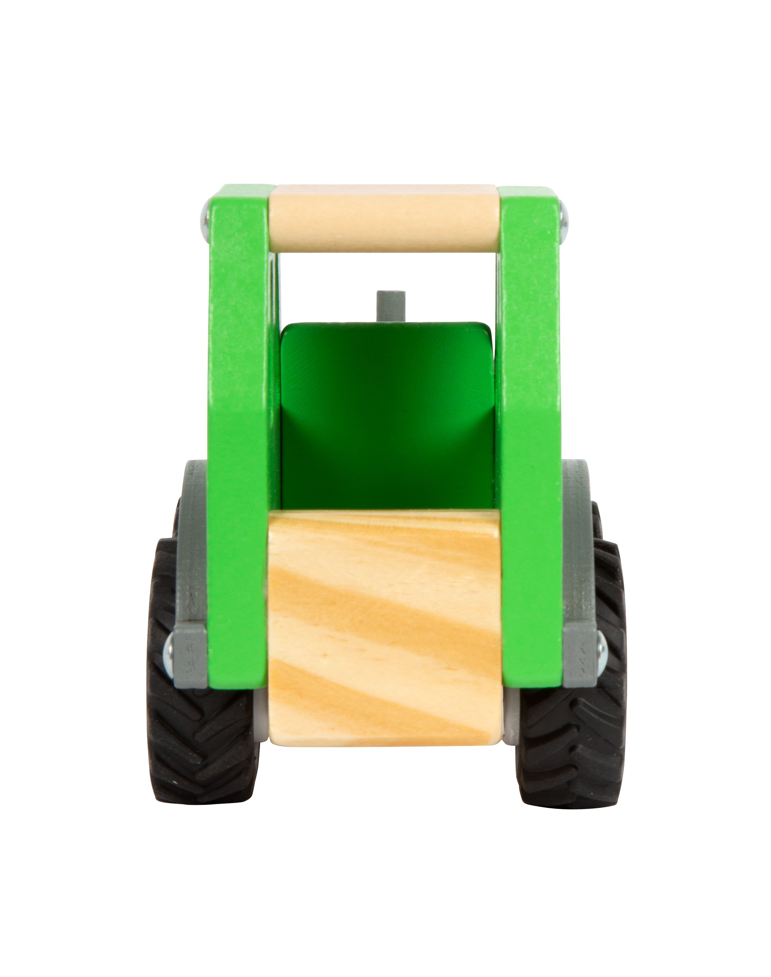 Rückseite vom Spiel-Traktor aus Holz