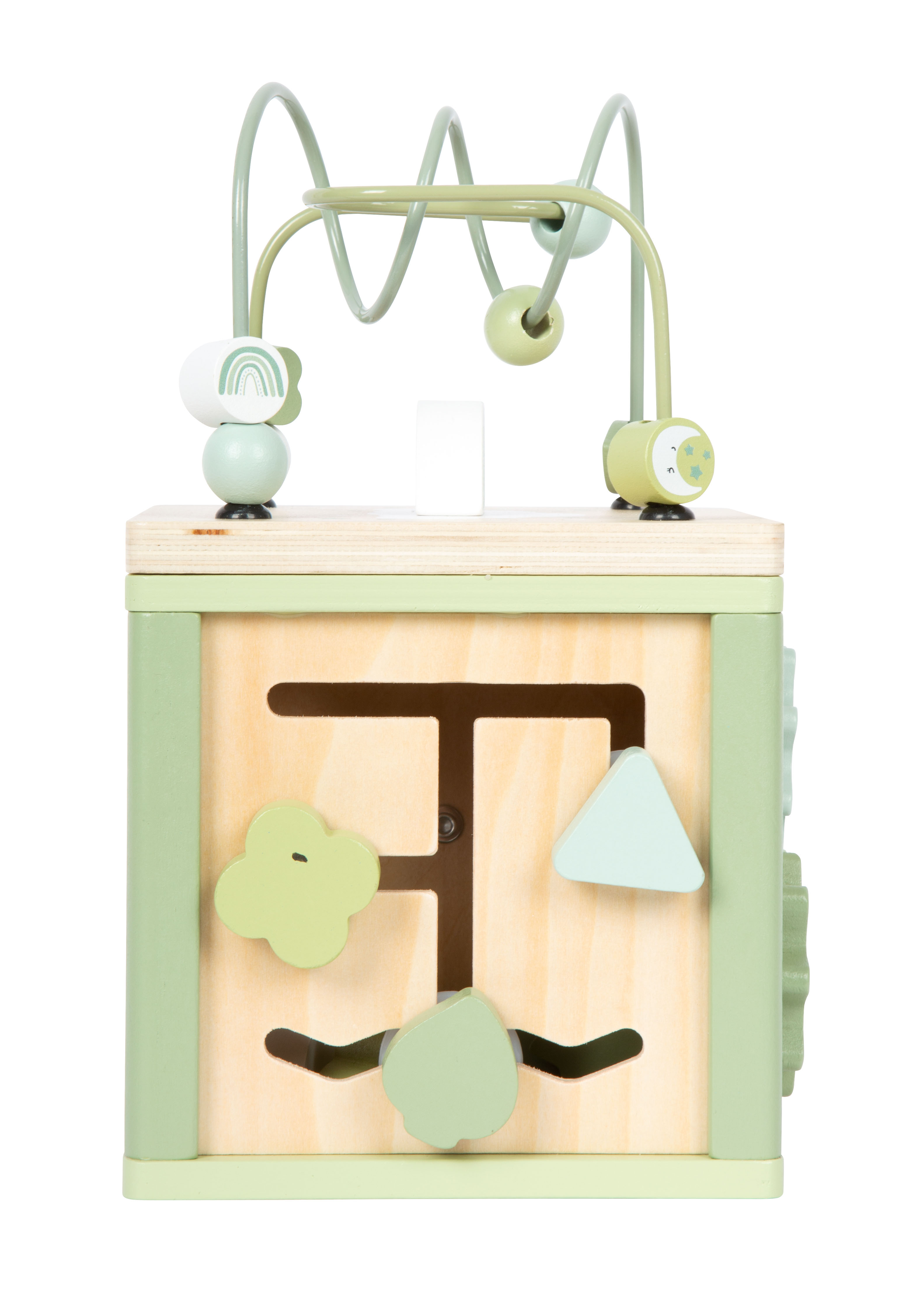Motorikwürfel aus Holz mit Schiebespiel für Kinder