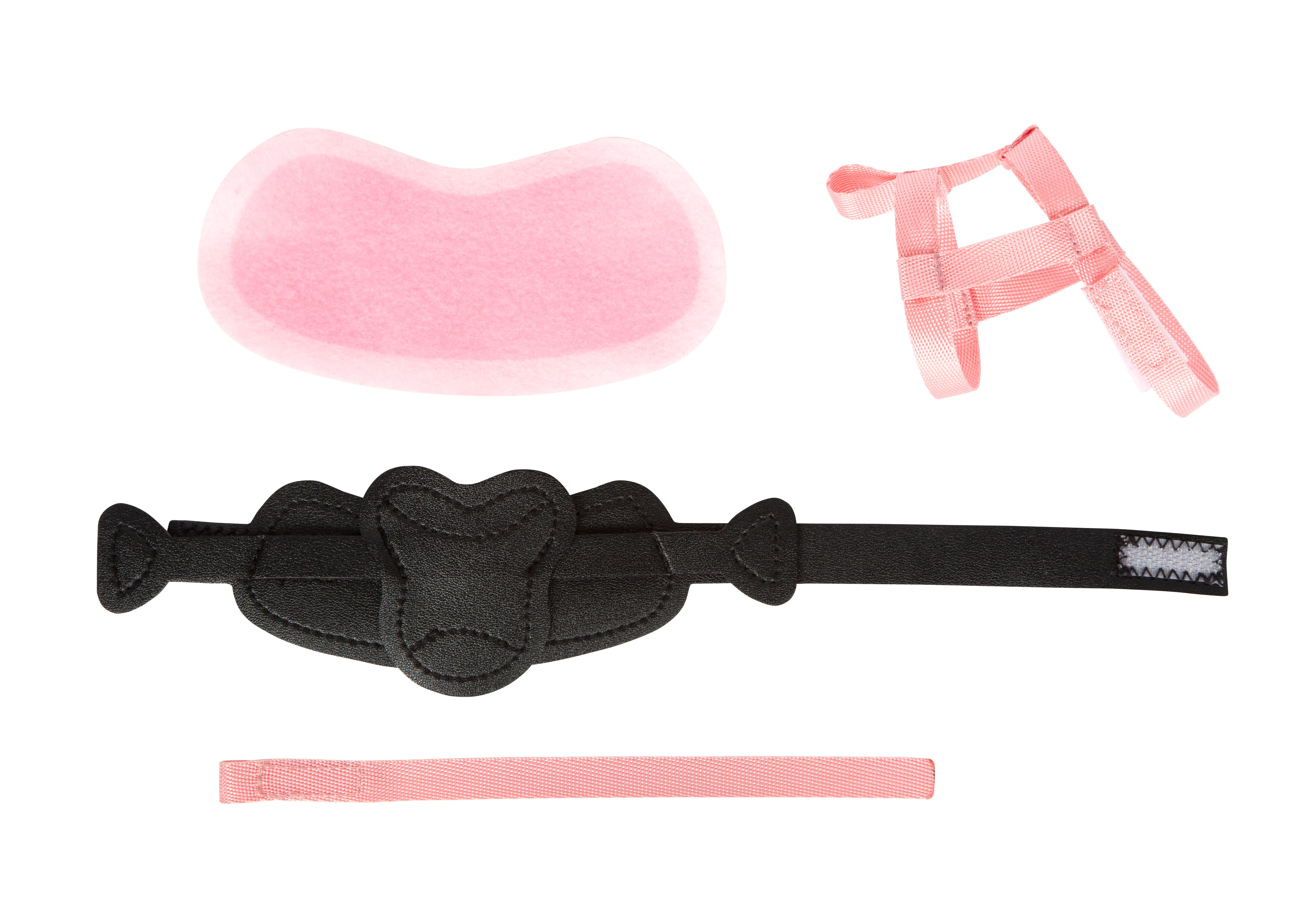 Schwarzes Plüschpferd Blacky mit rosa Zubehör und Klettverbindungen