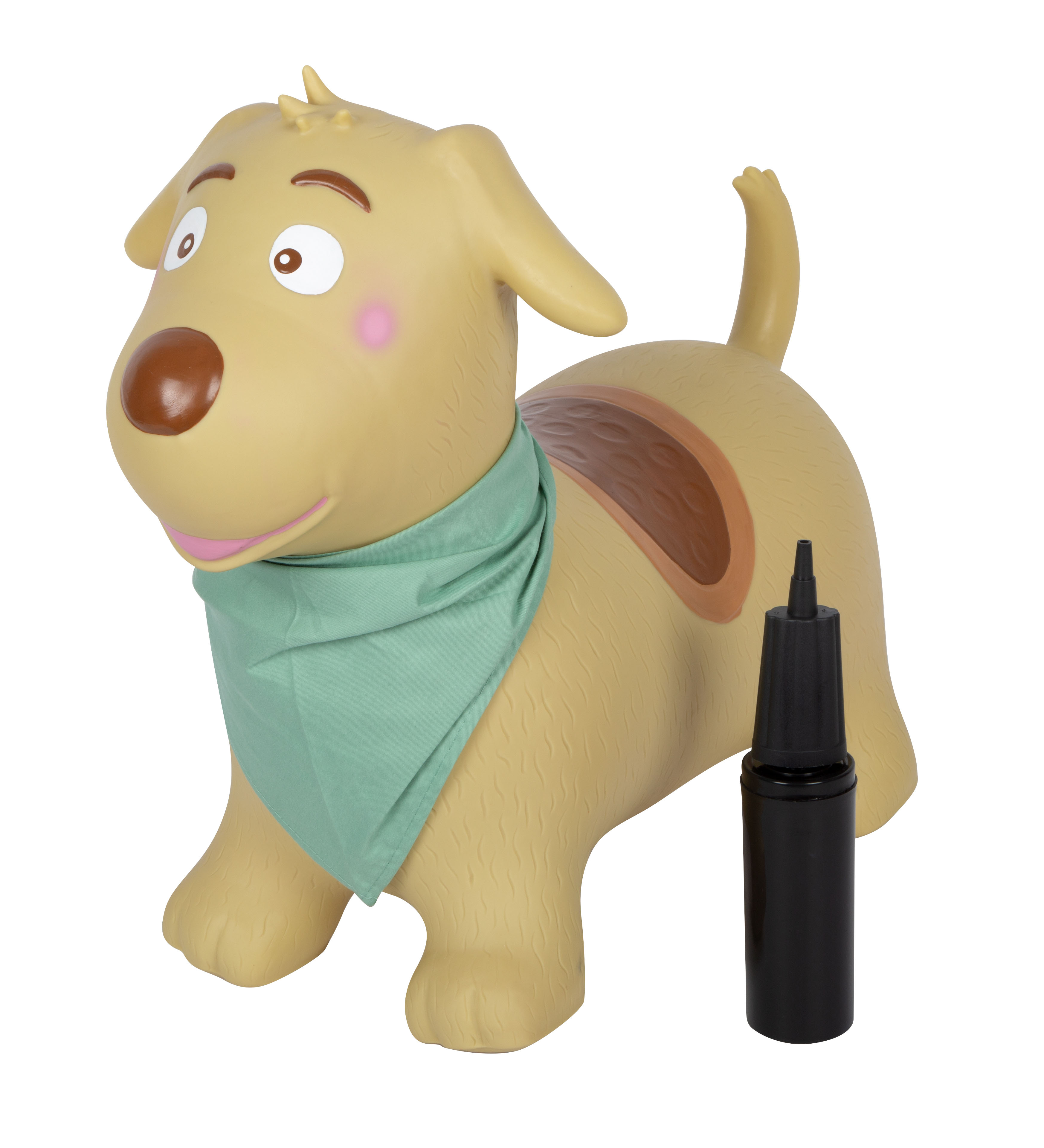 Gummi Hüpftier Hund mit Halstuch und Luftpumpe