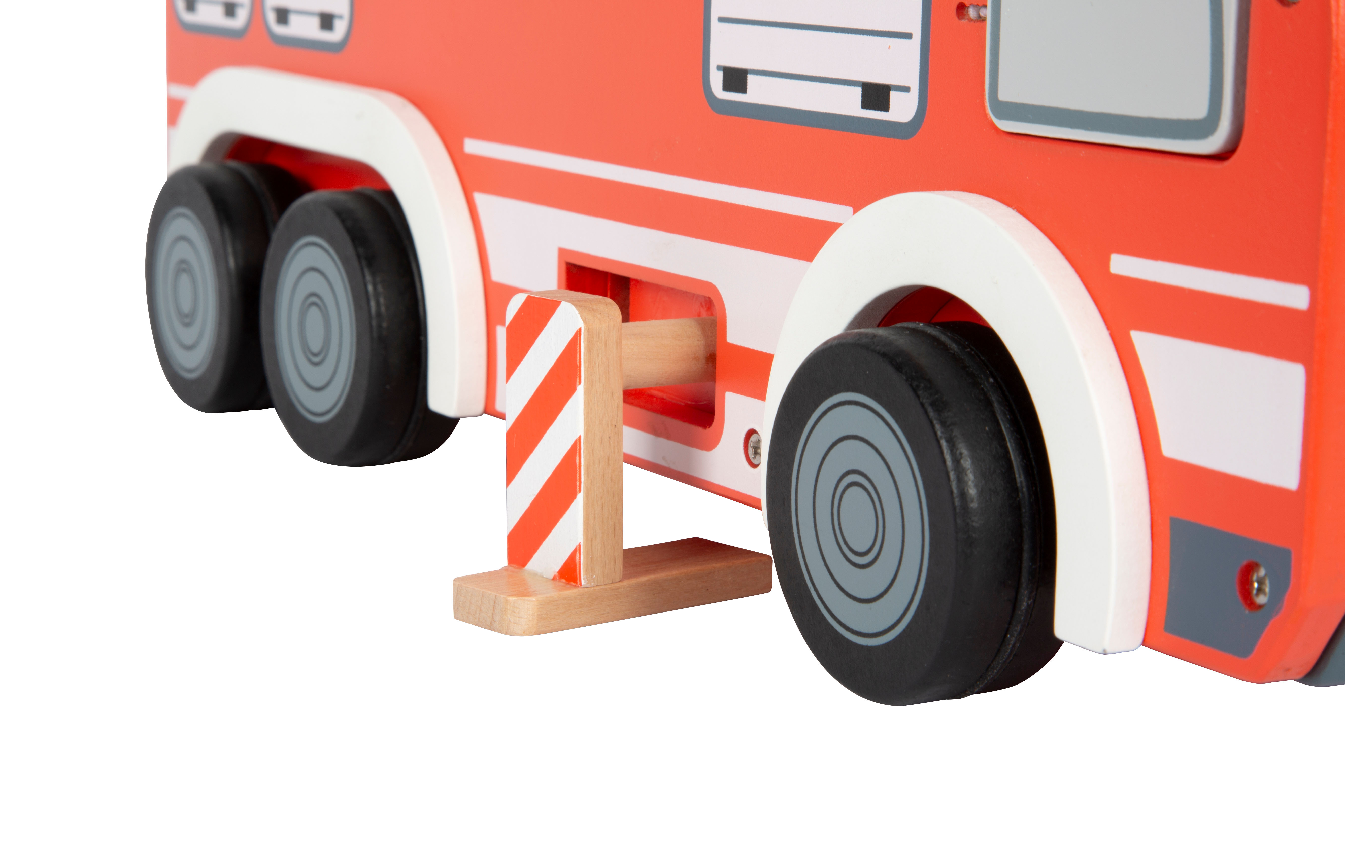 Löschfahrzeug aus Holz mit Standfuß