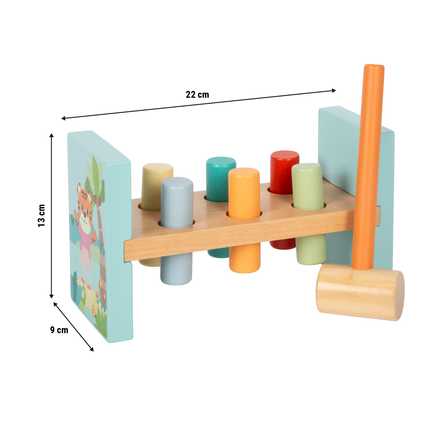 Größenskizze von Holz-Klopfbank für Kinder