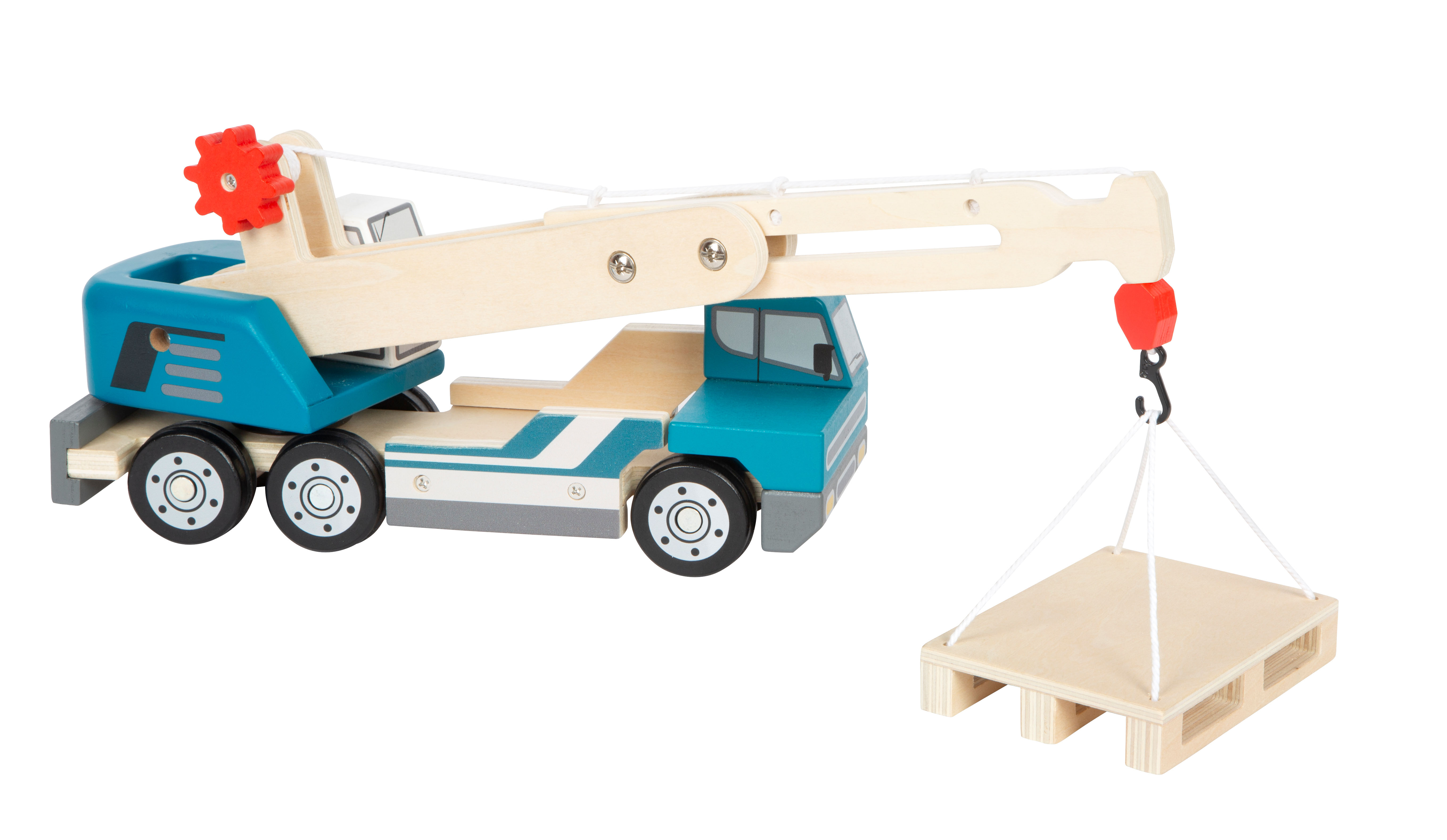 Kranwagen ausgefahrener Arm mit Palette