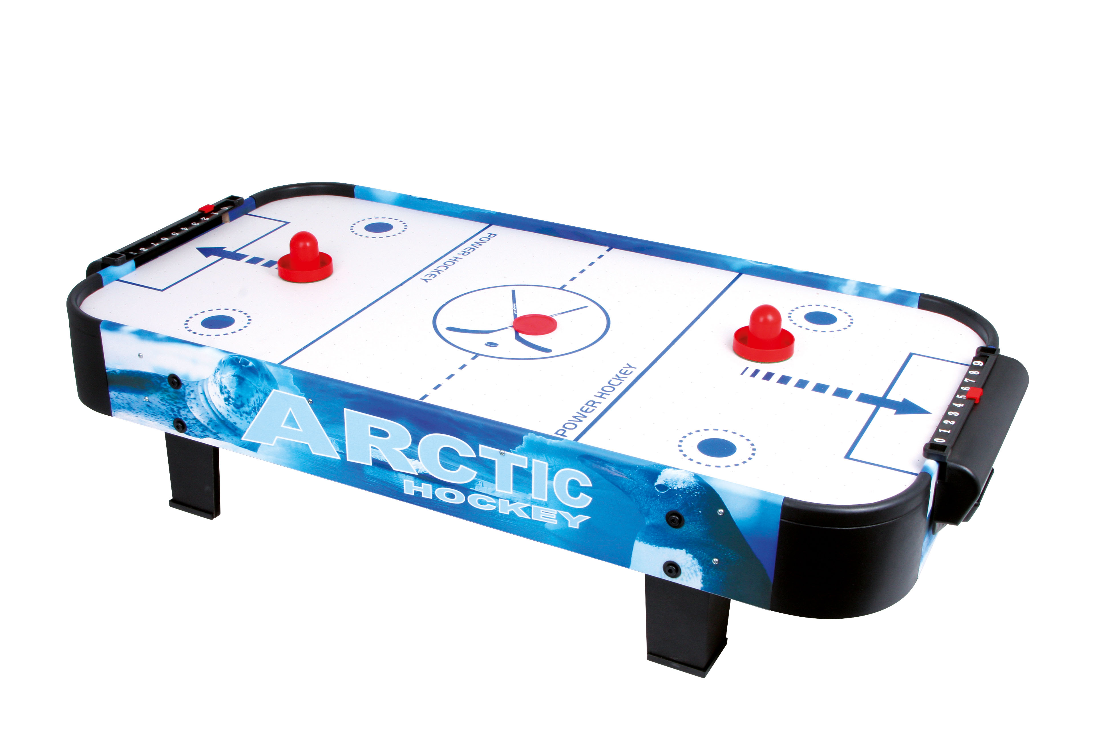 Blau-weißer Air-Hockey-Tisch zum Spielen