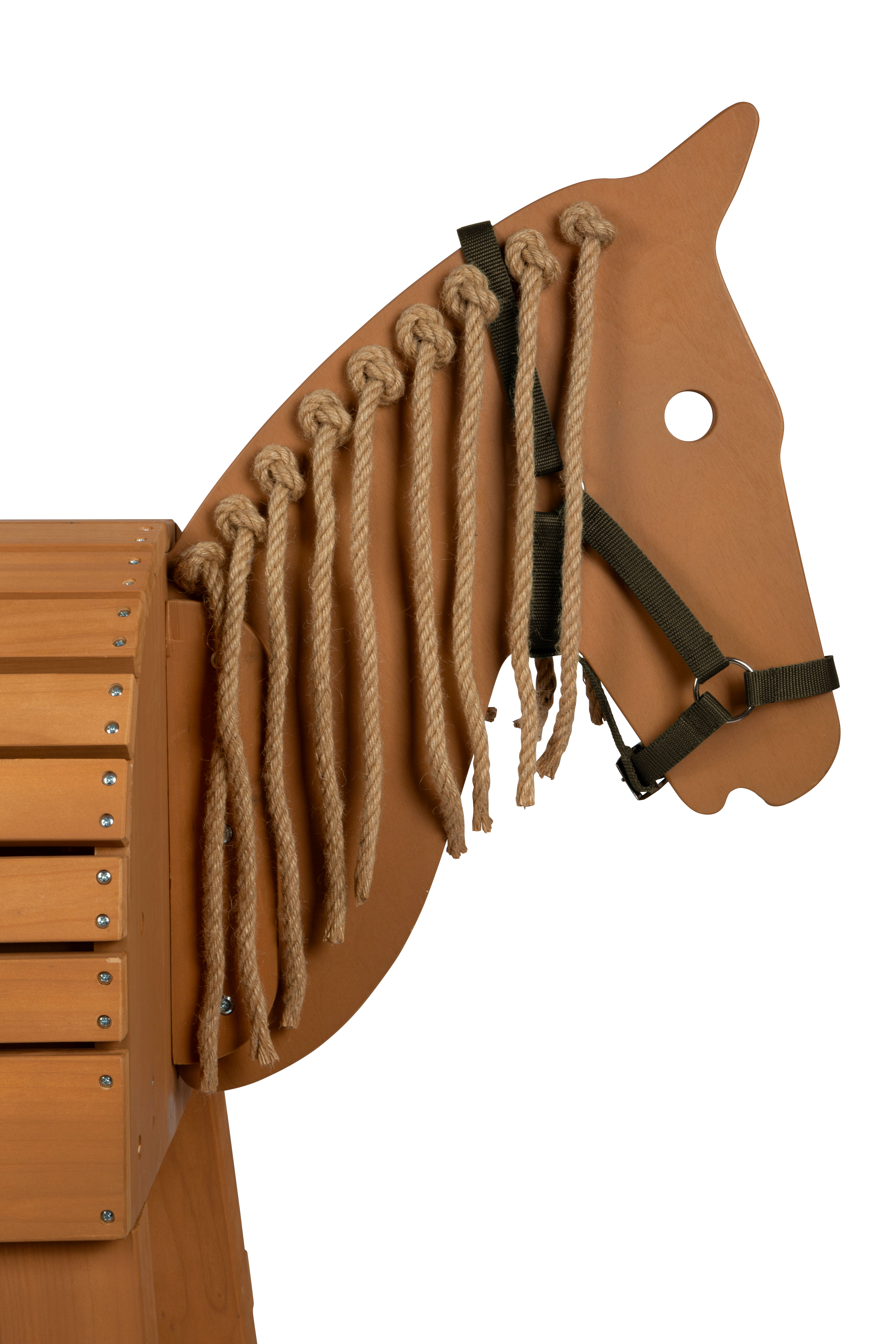 Braunes Holzpferd Kopf mit Halfter