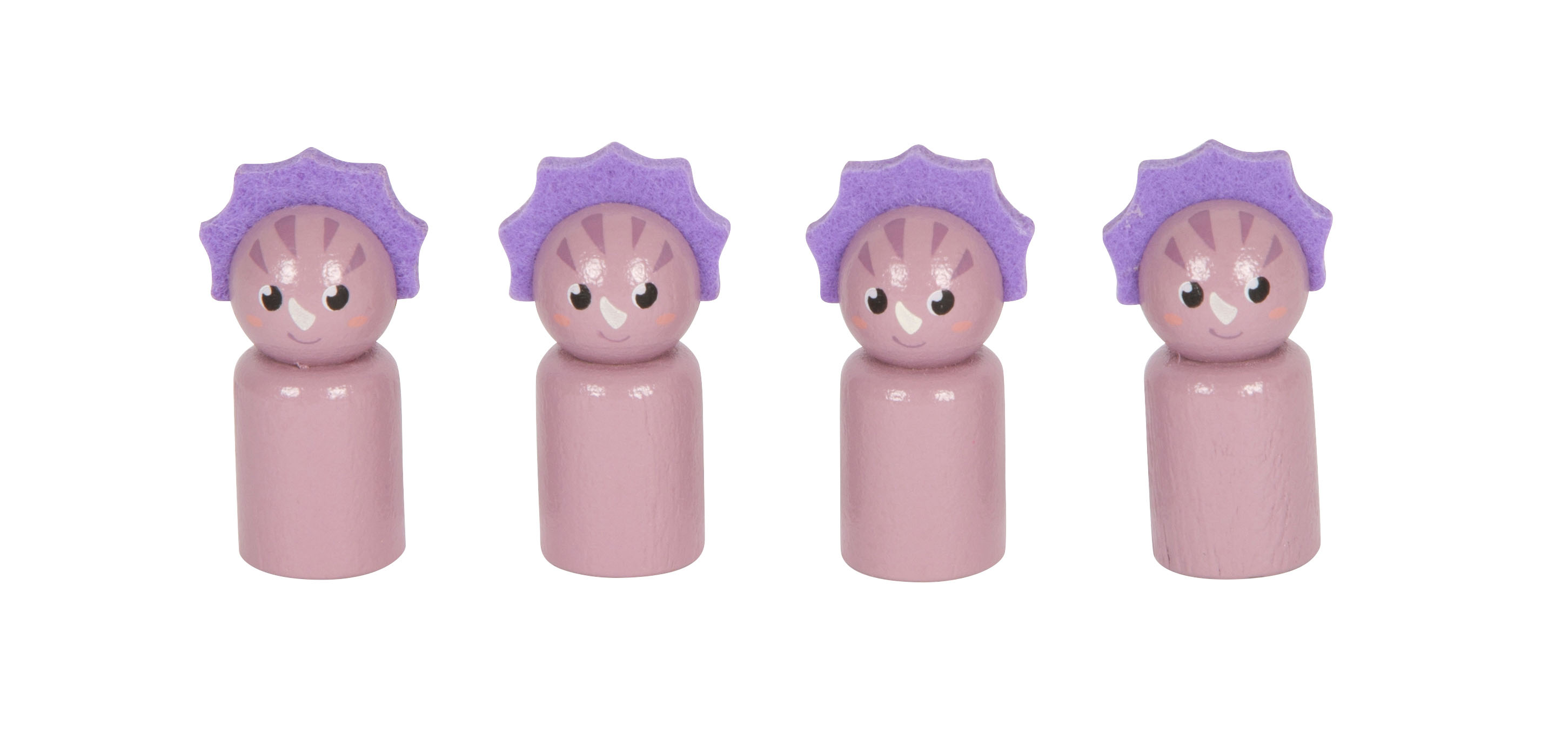 Vier grüne Dino-Spielfiguren aus Holz für Ludo