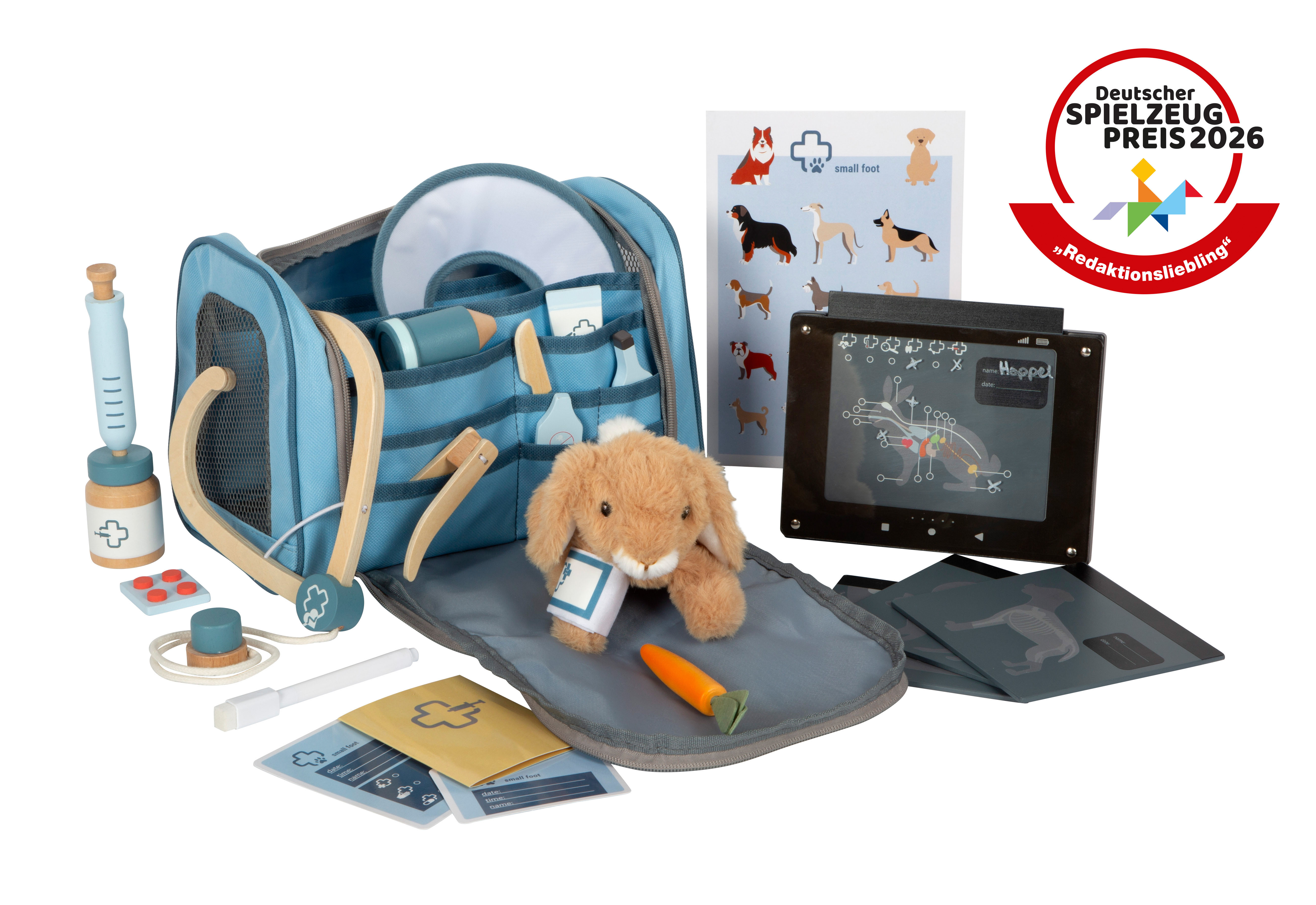 Kinderarztkoffer, Spielzeug-Notizbuch, medizinisches Spielzeug, Diagnose-Set, Plüschhase