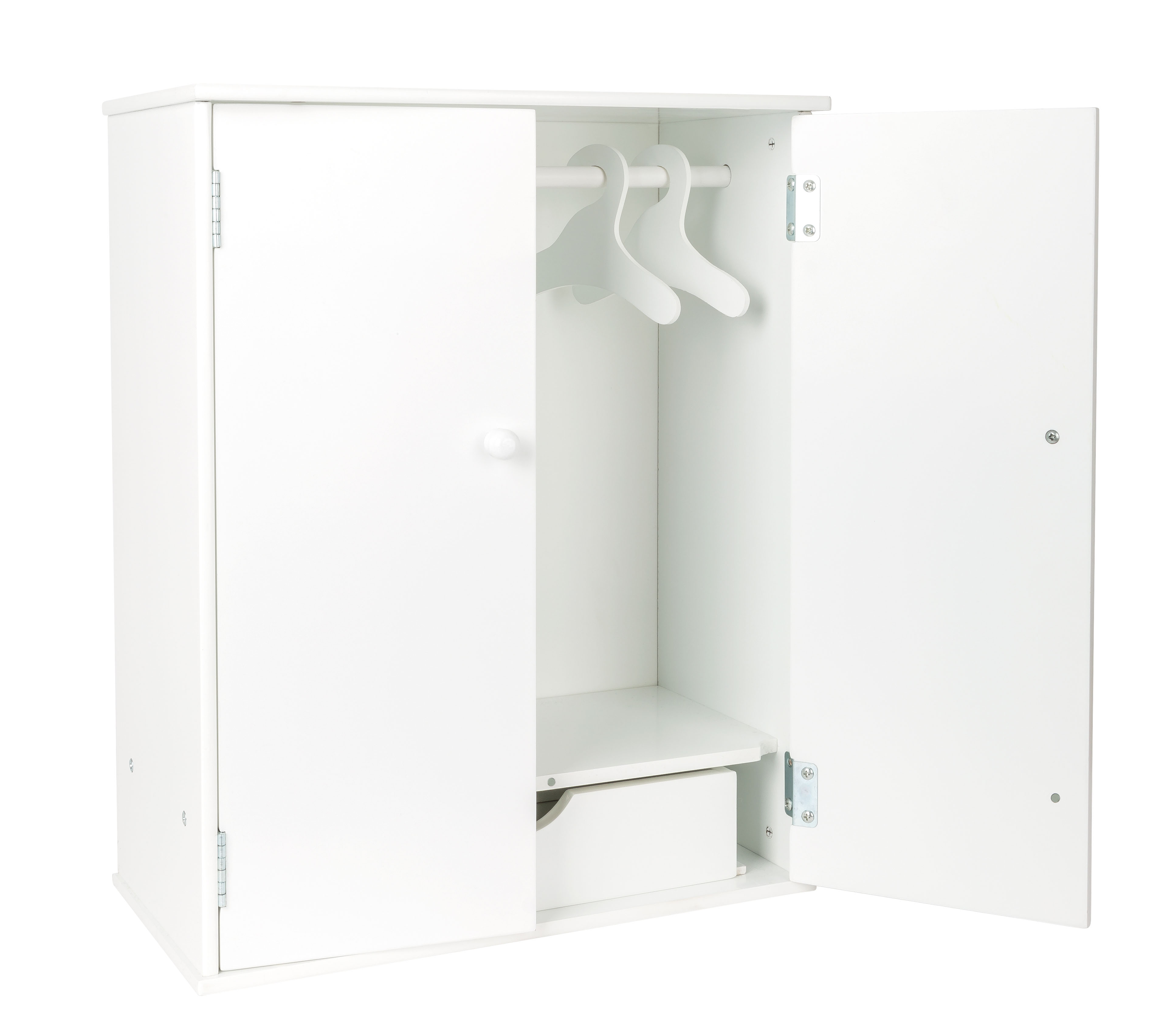 Puppenschrank mit Schublade und Kleiderbügeln