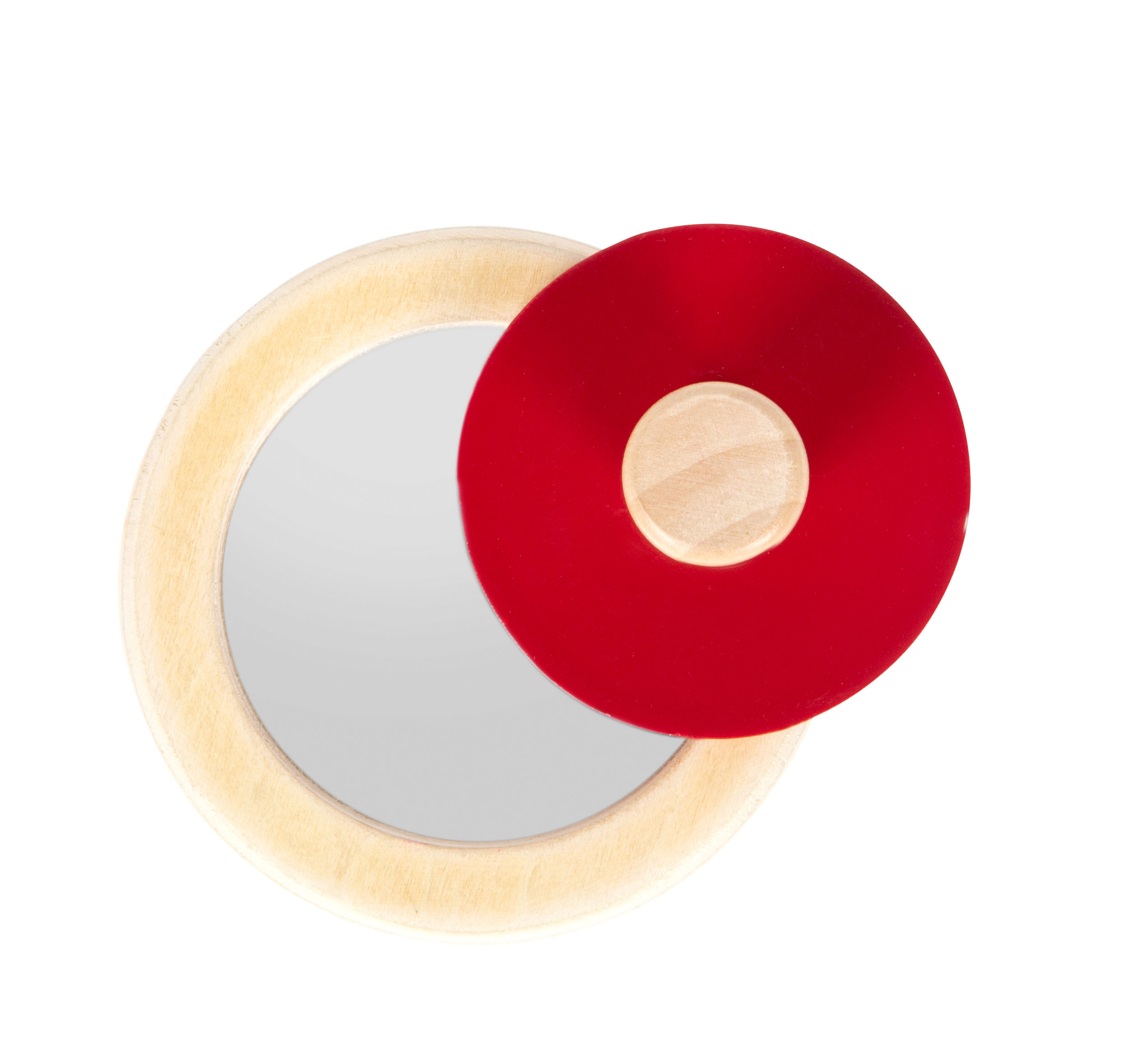 Spiegel, Holz, Rot, Rund, Kompakt, Kosmetikspiegel, Holz, Roter Deckel, Mini-Spiegel, Rund