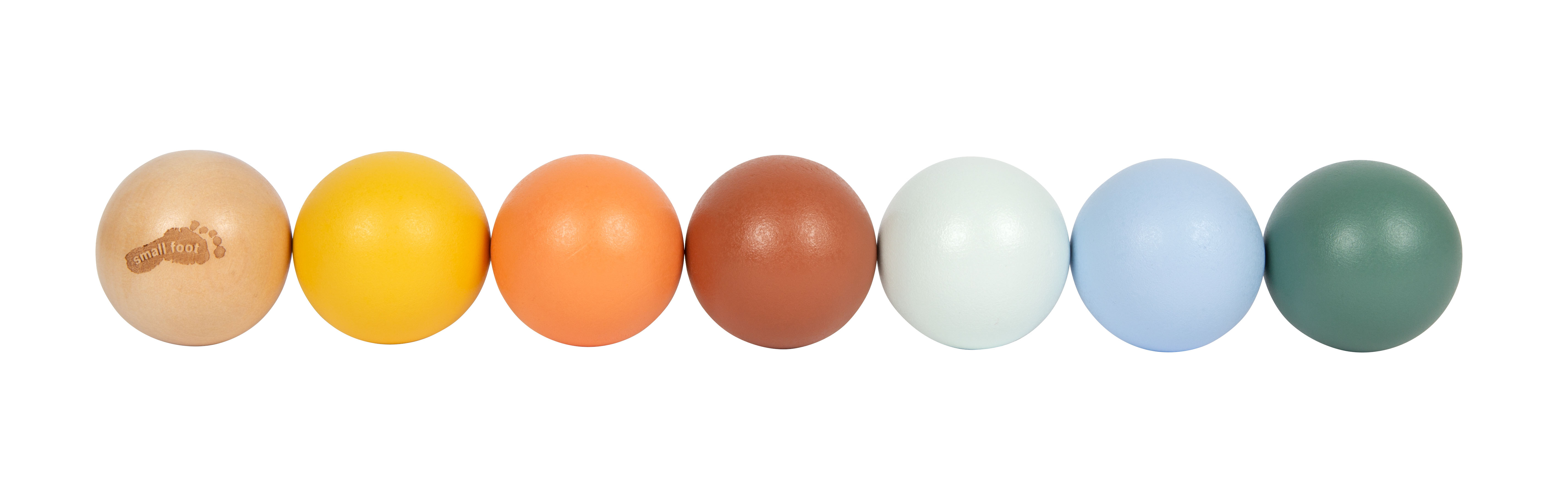 Sieben farbige Holzkugeln zum Spielen