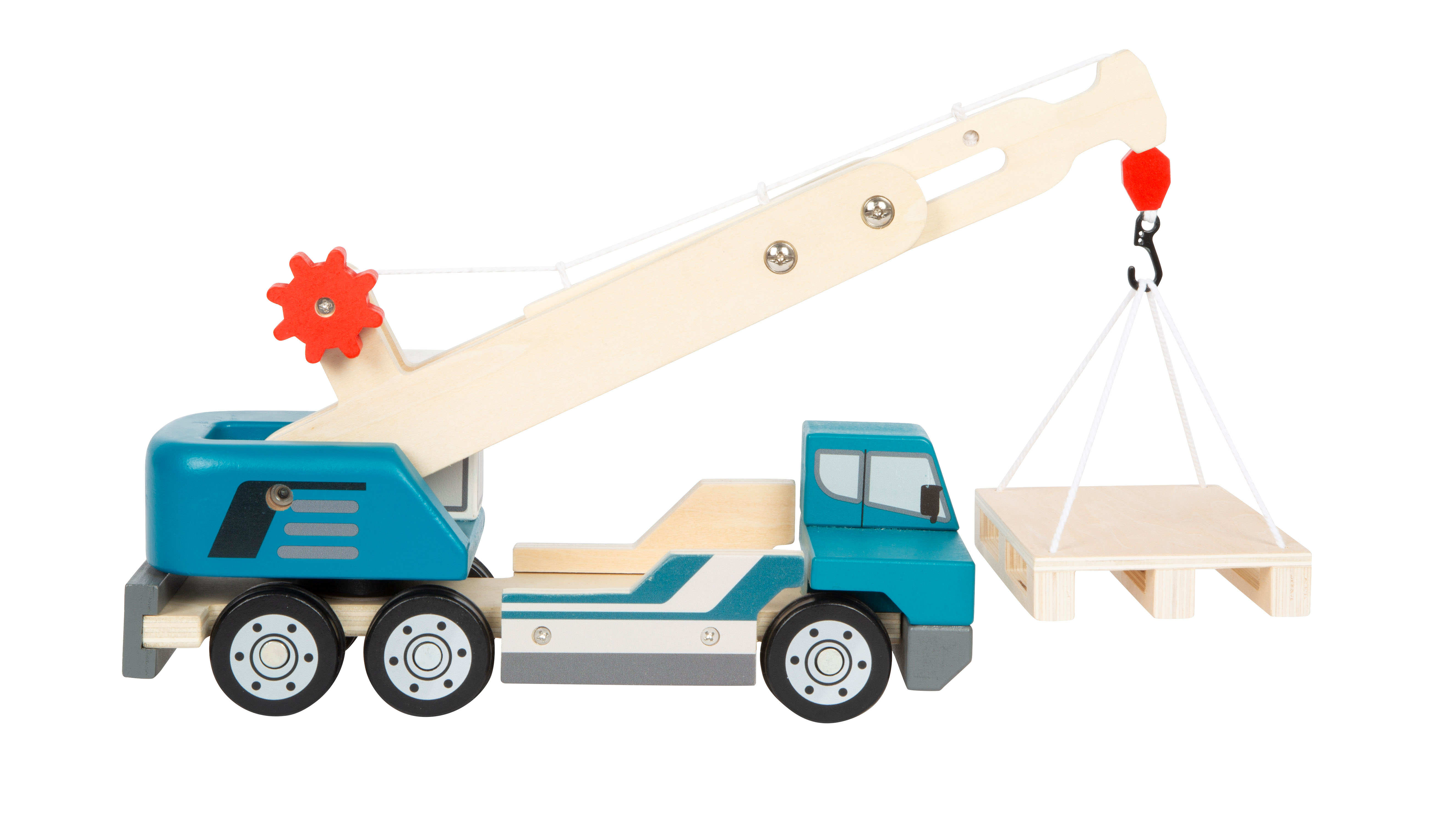 Profilansicht Kranwagen mit hängender Palette