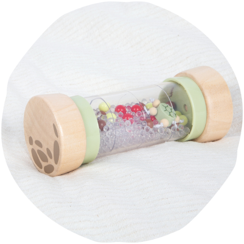 fidget toy, bead roller, clear tube, wooden ends, colorful beads