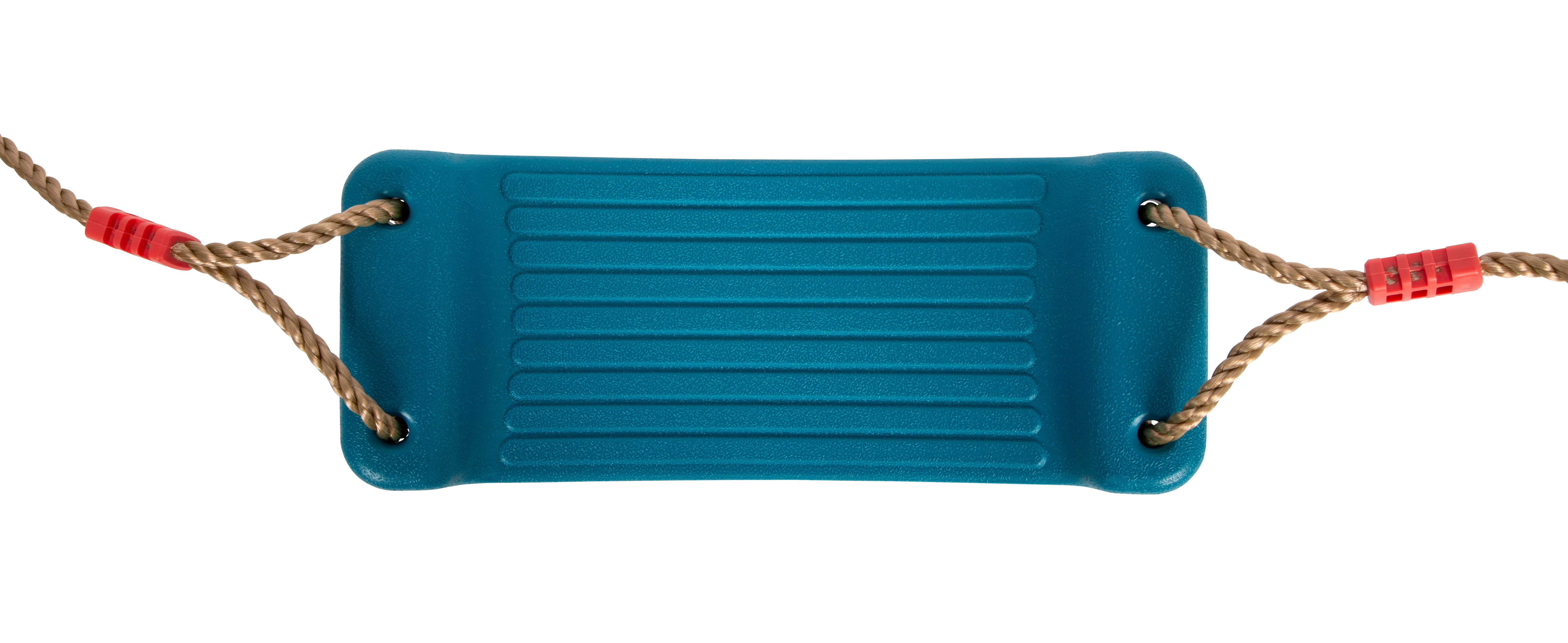 Sitzfläche mit Rillen von blauer Kunststoffschaukel