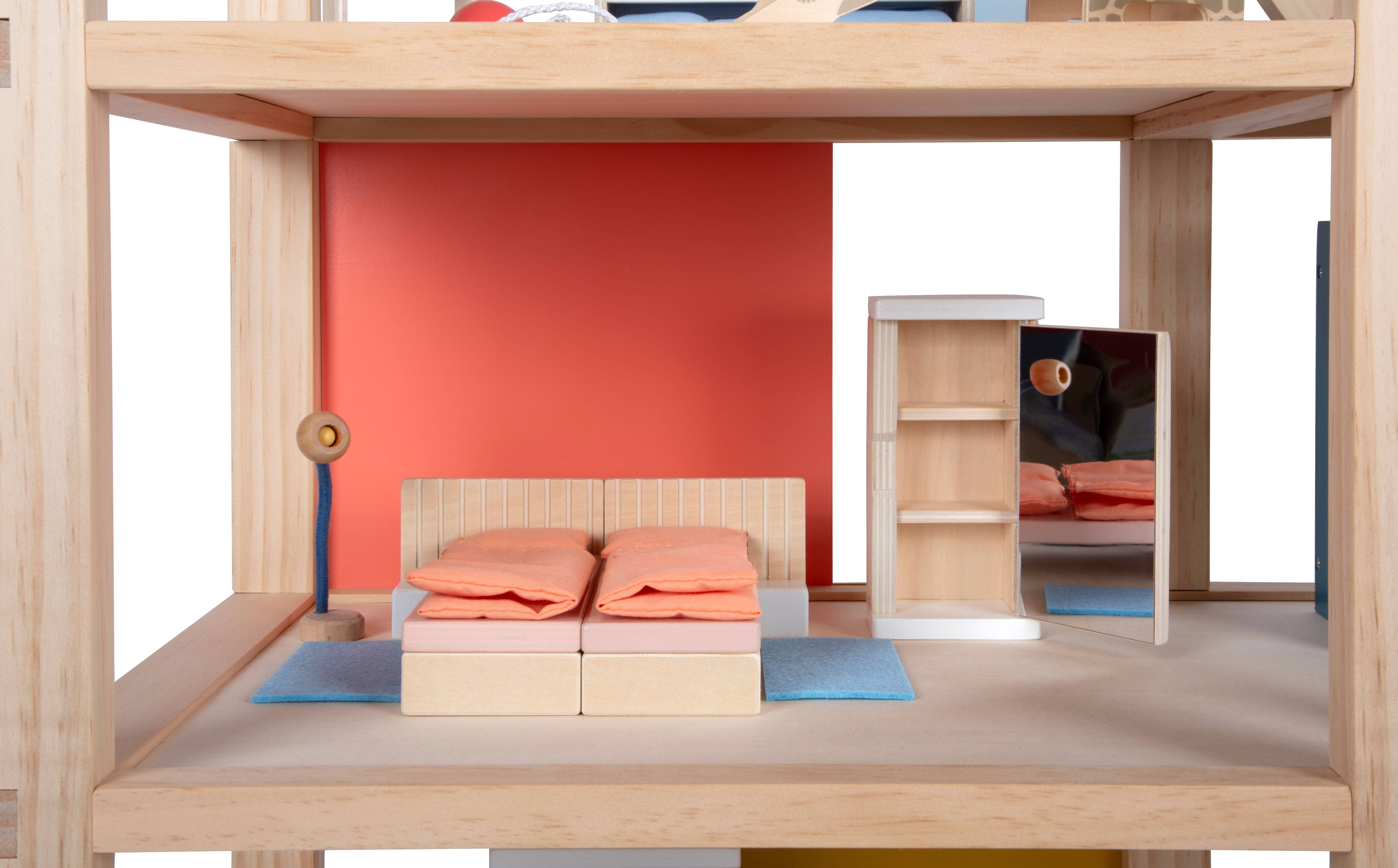 Puppenhaus Kinderzimmer mit Möbeln und Rutsche