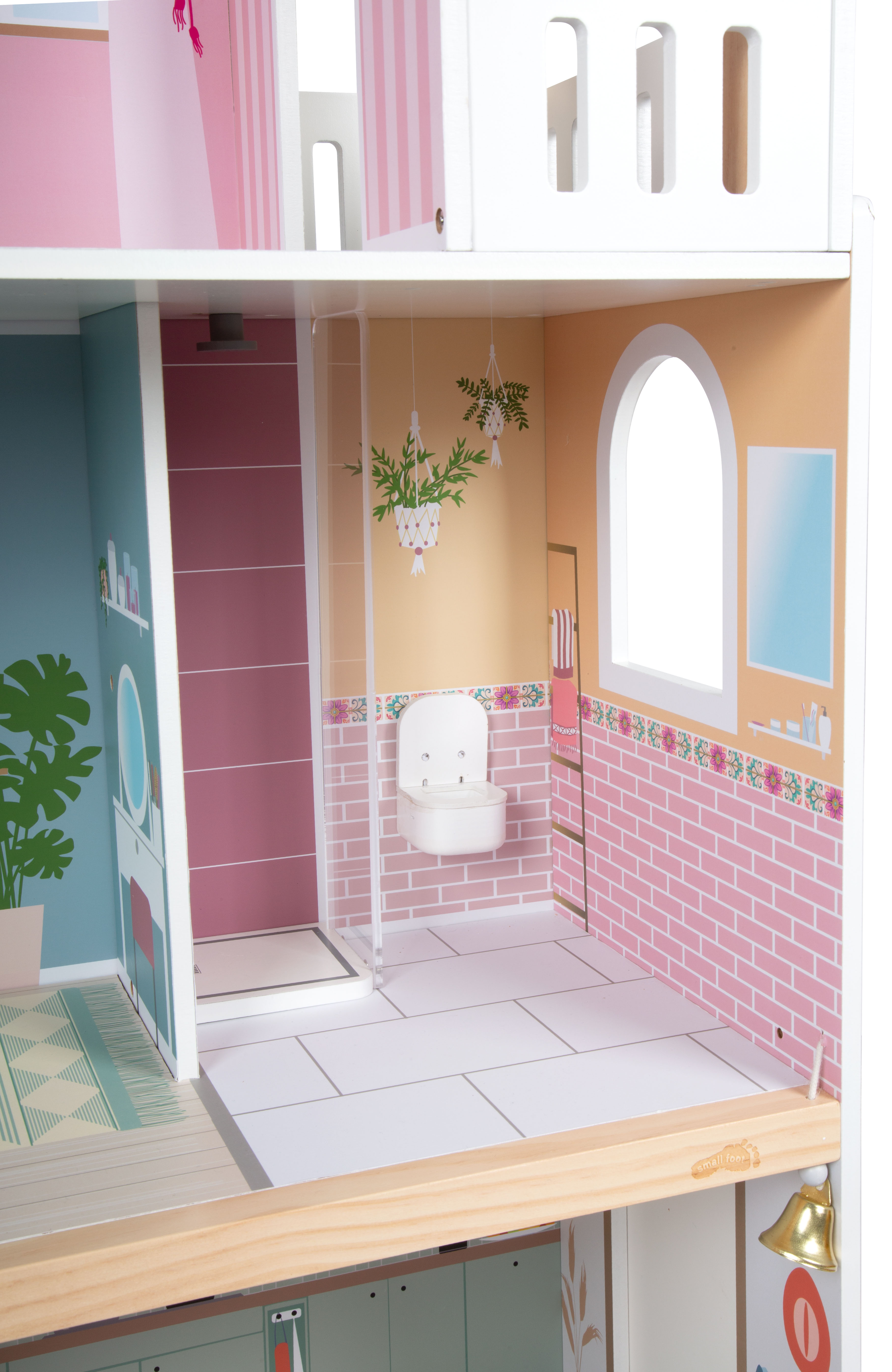 Große Puppen-Traumvilla Bad mit Dusche und Hänge-Toilette