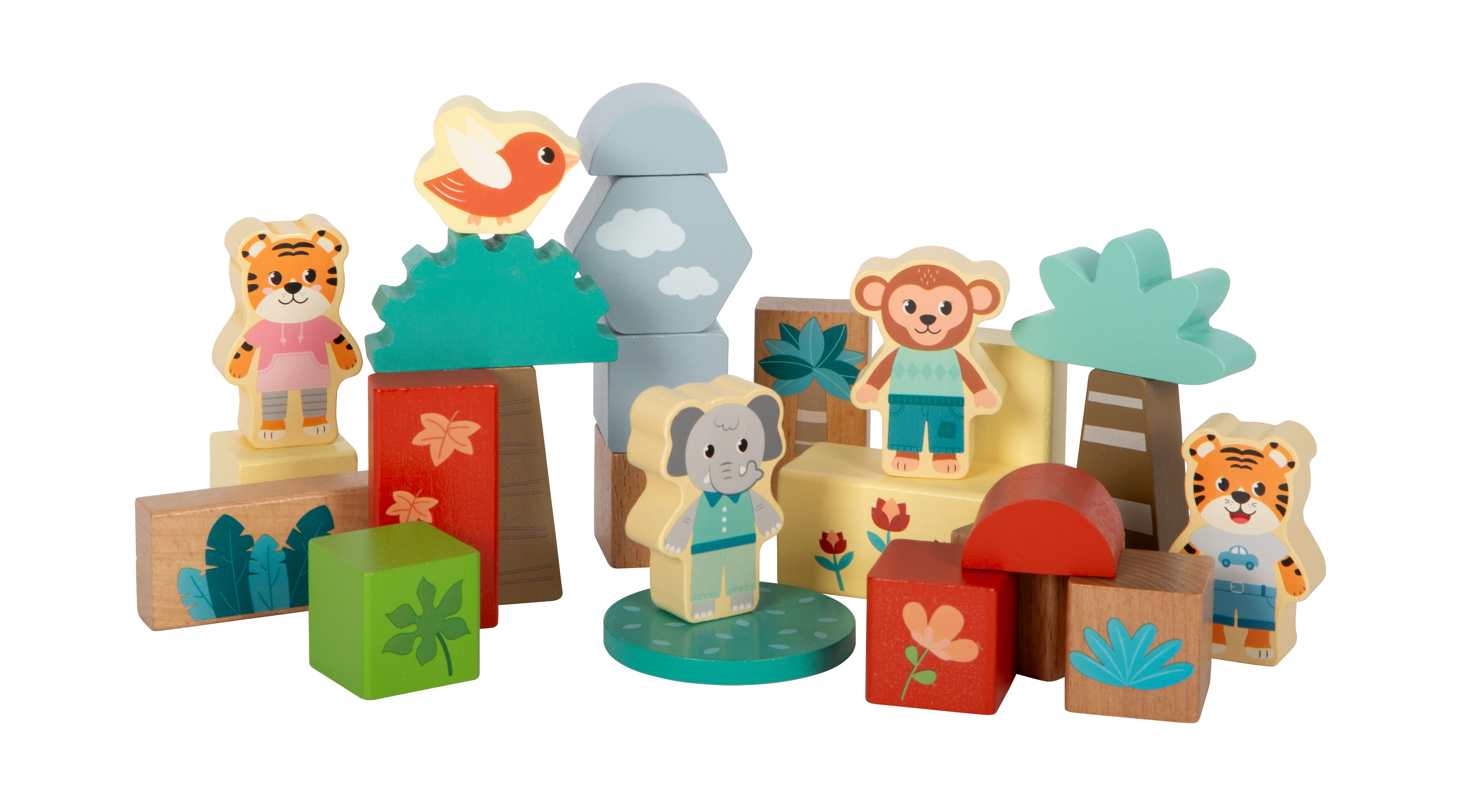 Dschungel-Bausteine mit Tiger und Elefant