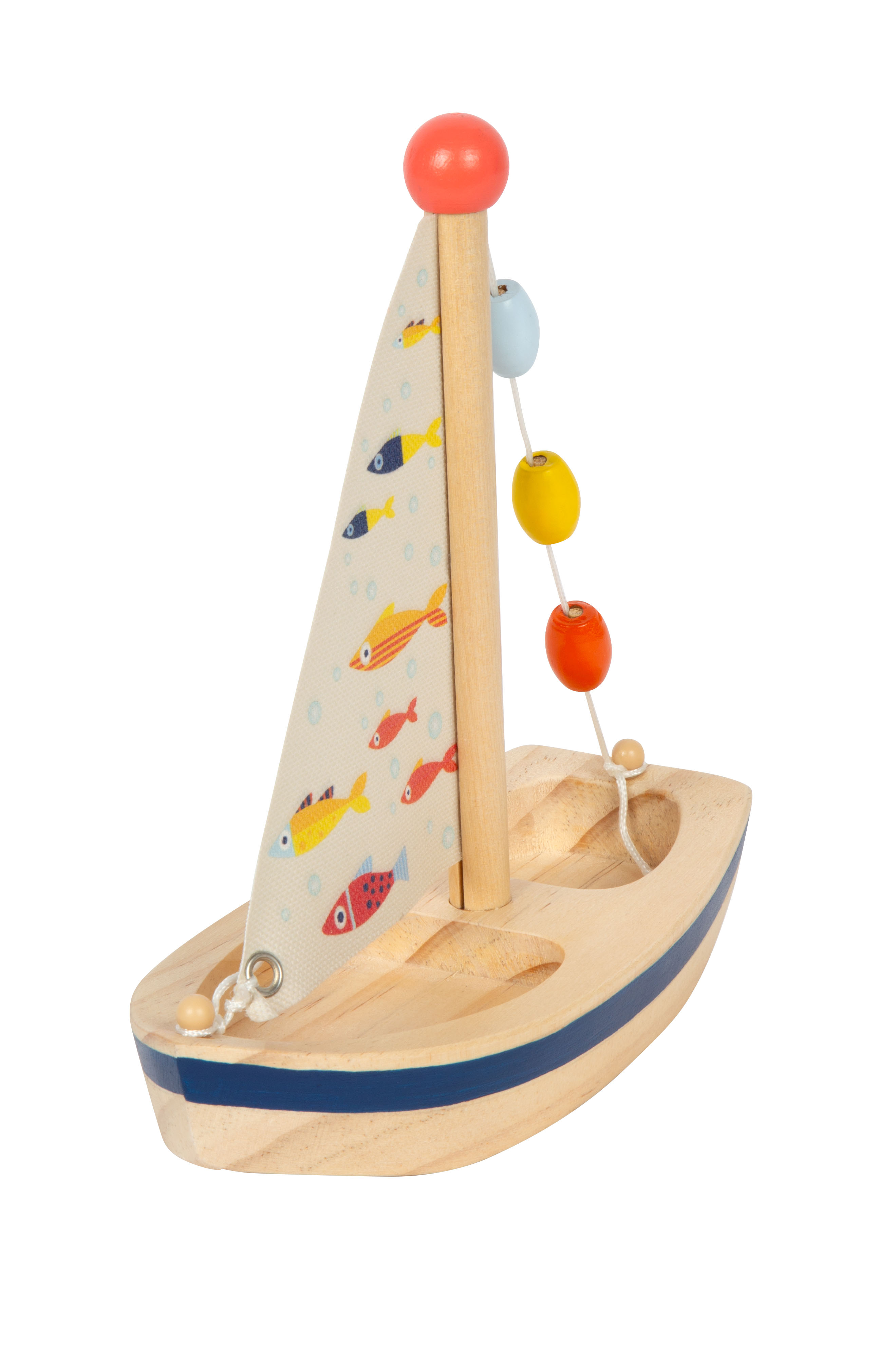 Holzboot mit Fisch-Motiven zum Spielen für Kinder