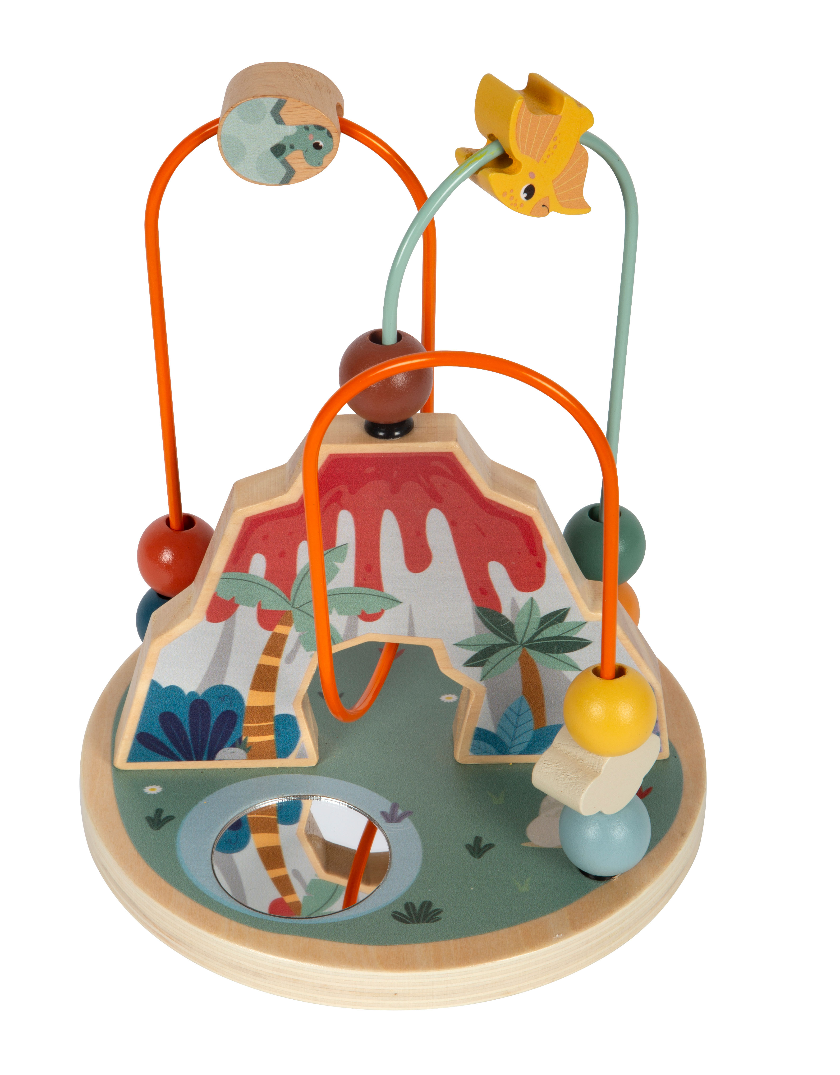 Holz-Motorikspielzeug mit Dinos und Vulkan